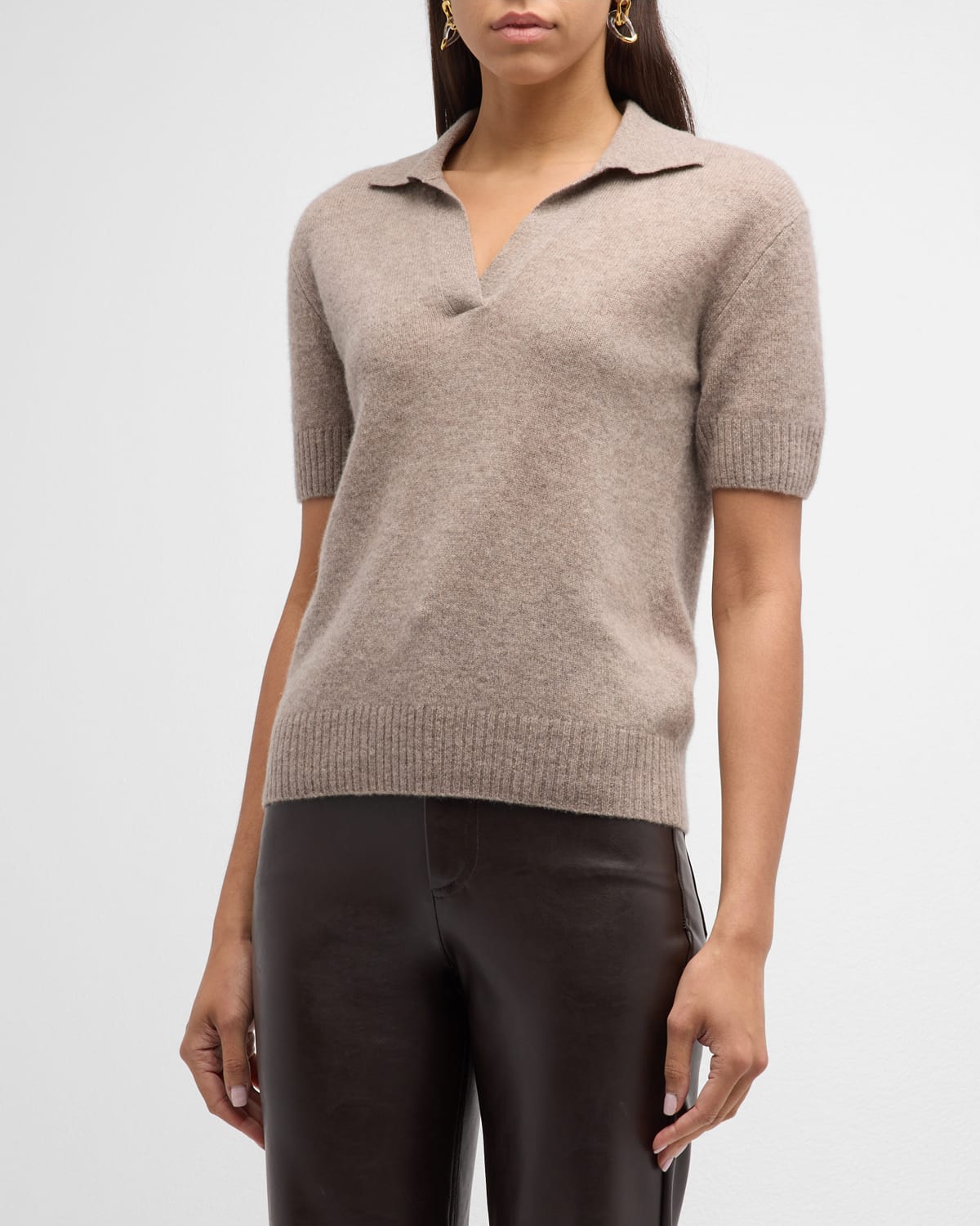 Shop Naadam Cashmere Short-sleeve Polo In Timber