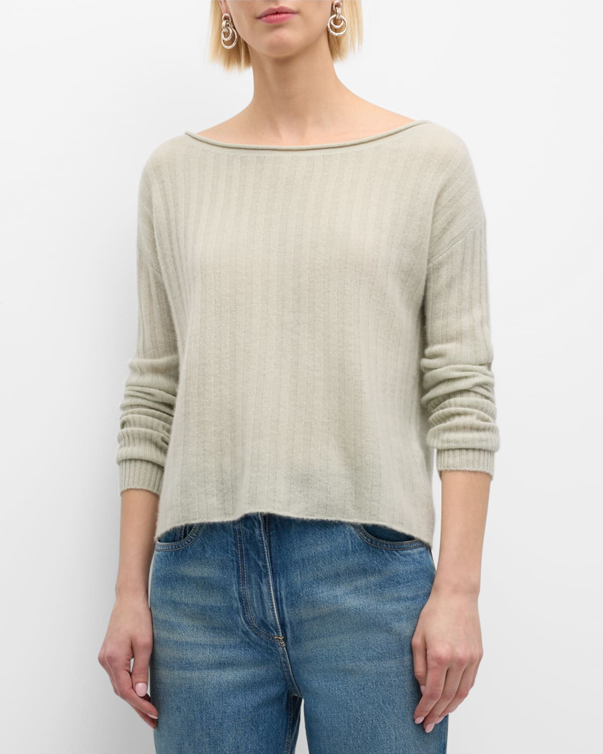 Cashmere Ribbed Boat-Neck Sweater