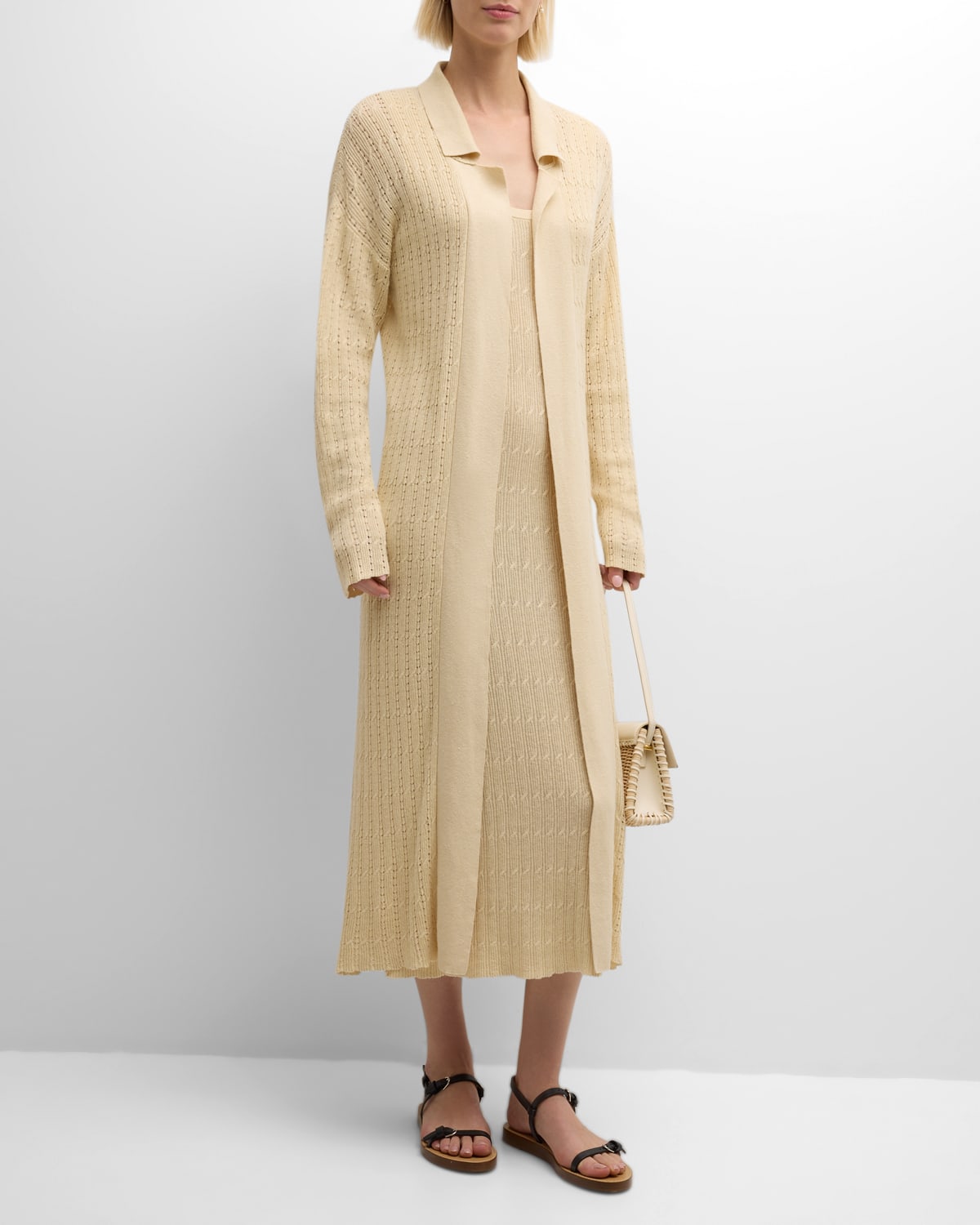 Shop Naadam Open-front Cable-knit Duster Cardigan In Cream