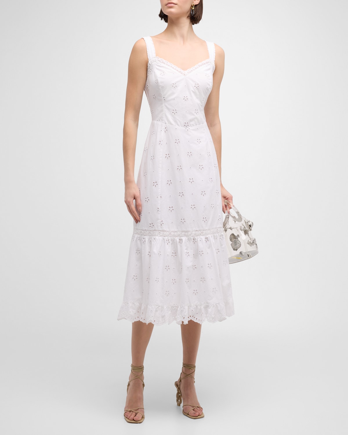 Shop Paige Pallas Eyelet Sleeveless Midi Dress In White