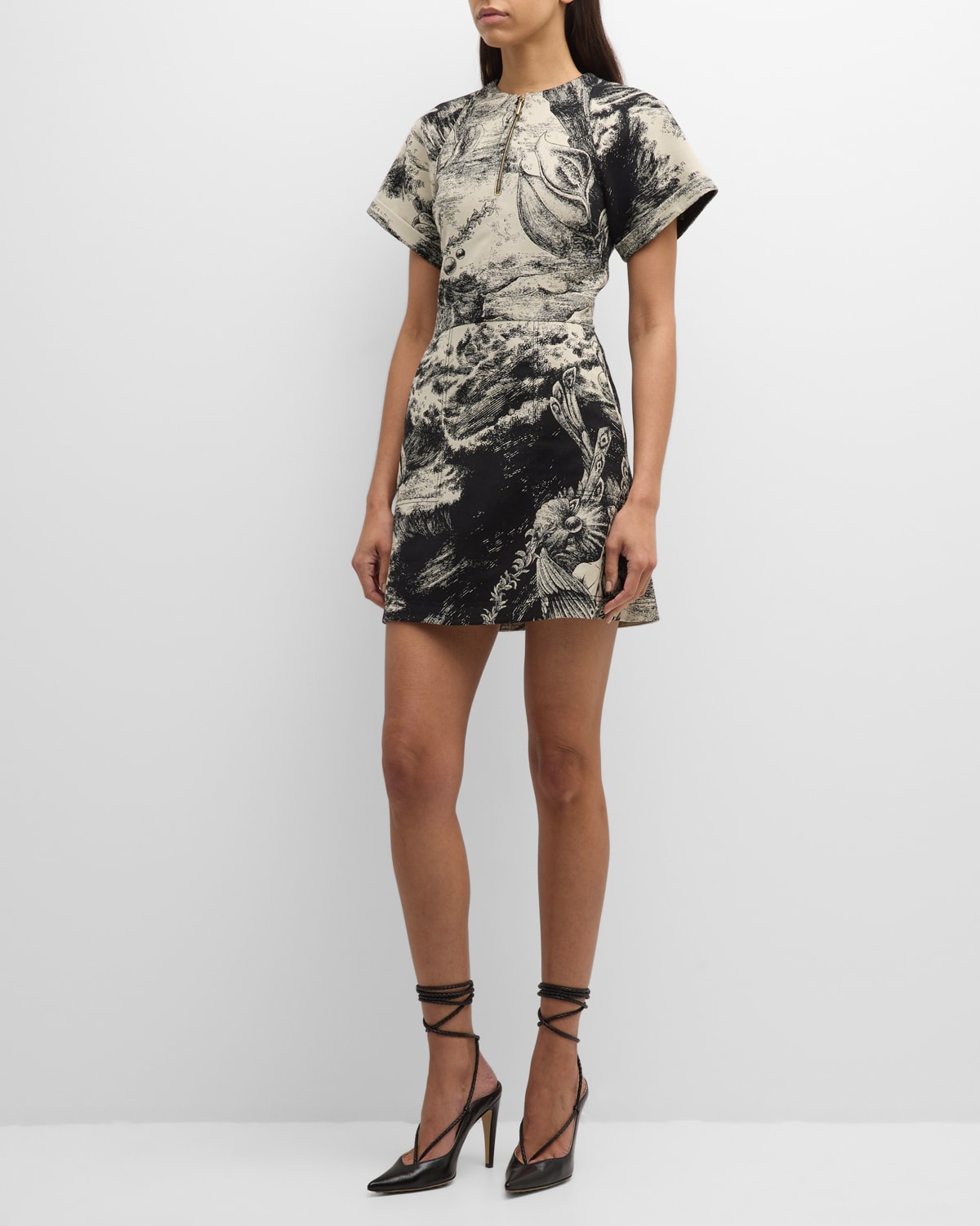 Shop Jason Wu Collection Oceanscape Jacquard Mini Dress In Black/ Chalk