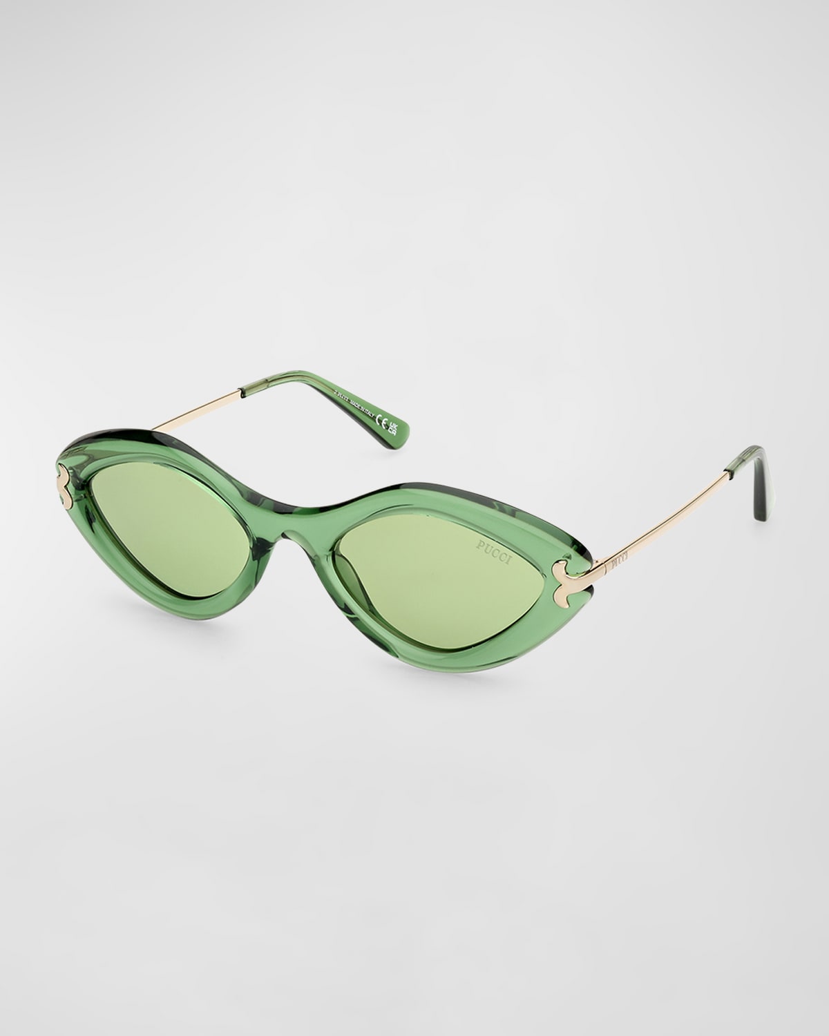 Shop Emilio Pucci Logo Acetate & Metal Oval Sunglasses In Shiny Light Green Green