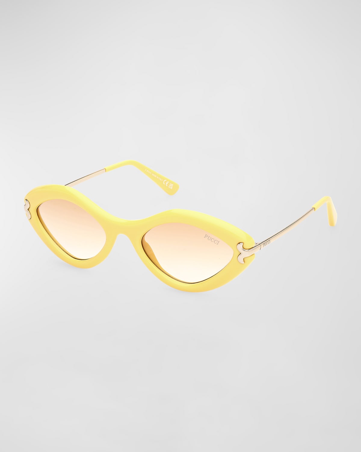 Shop Emilio Pucci Logo Acetate & Metal Oval Sunglasses In Shiny Yellow Gradient Brown