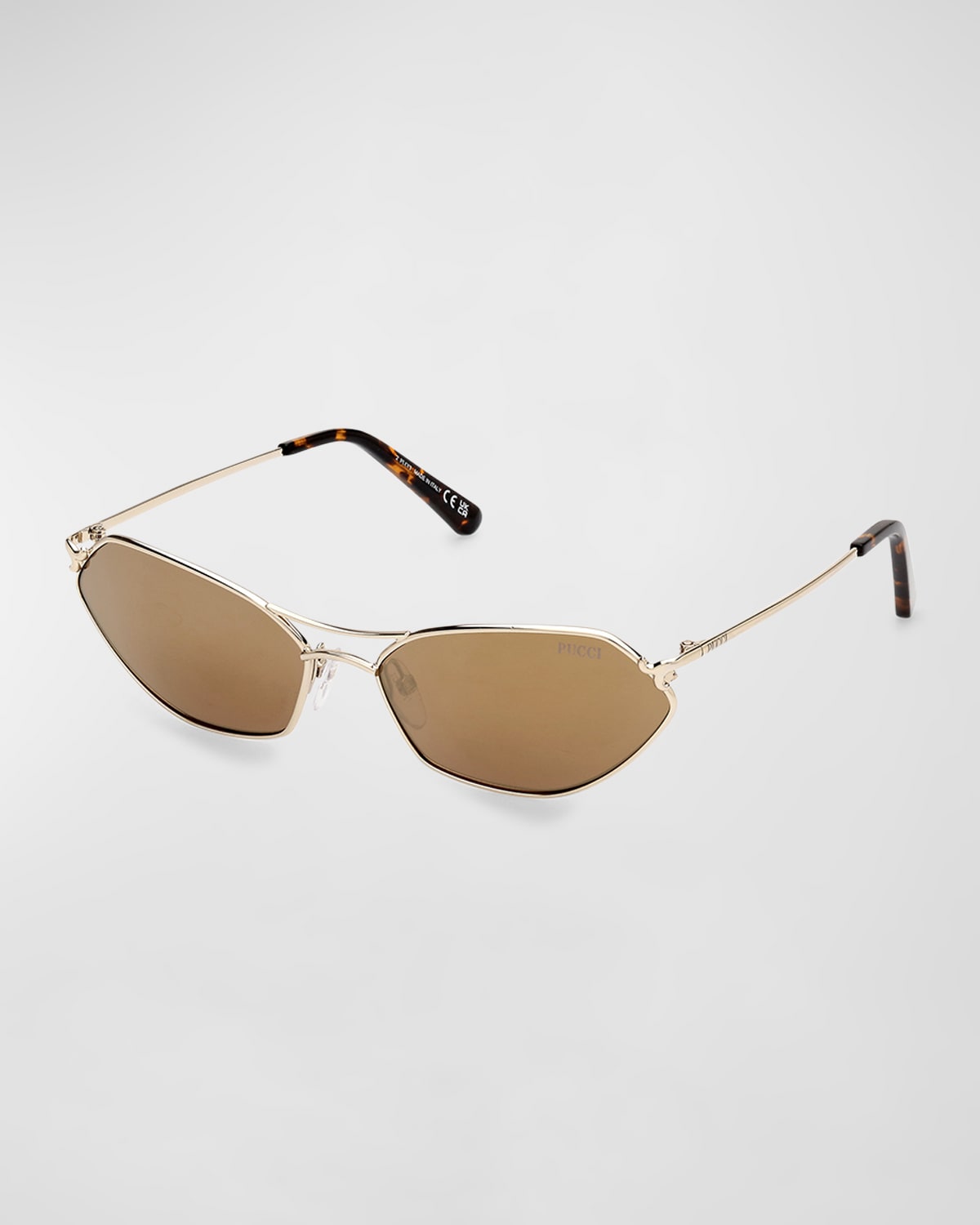 Shop Emilio Pucci Geometric Metal & Acetate Rectangle Sunglasses In Gold Brown Mirror