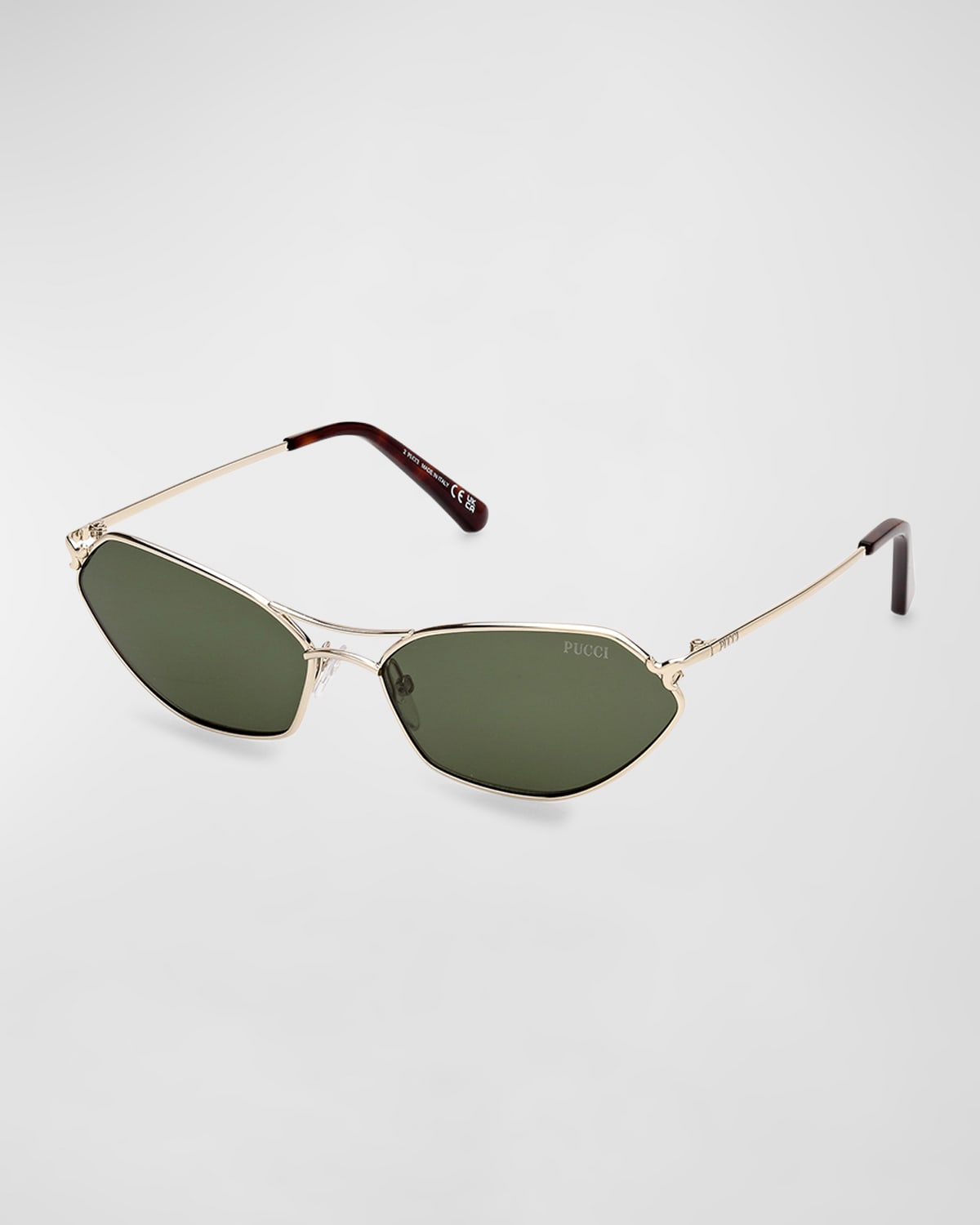 Shop Emilio Pucci Geometric Metal & Acetate Rectangle Sunglasses In Gold Green