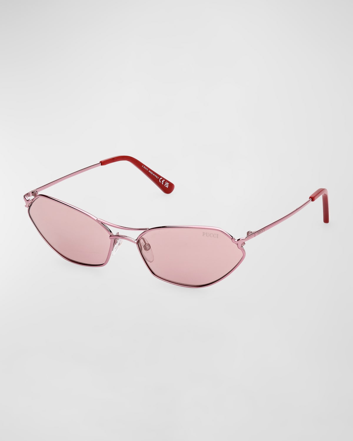 Emilio Pucci Geometric Metal & Acetate Rectangle Sunglasses In Shiny Pink Bordeaux Mirror