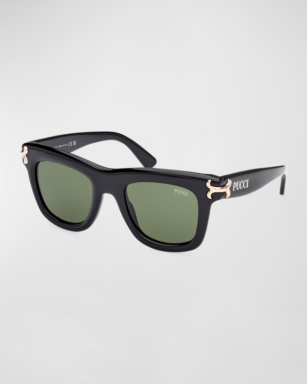 Shop Emilio Pucci Logo Acetate Square Sunglasses In Shiny Black Green