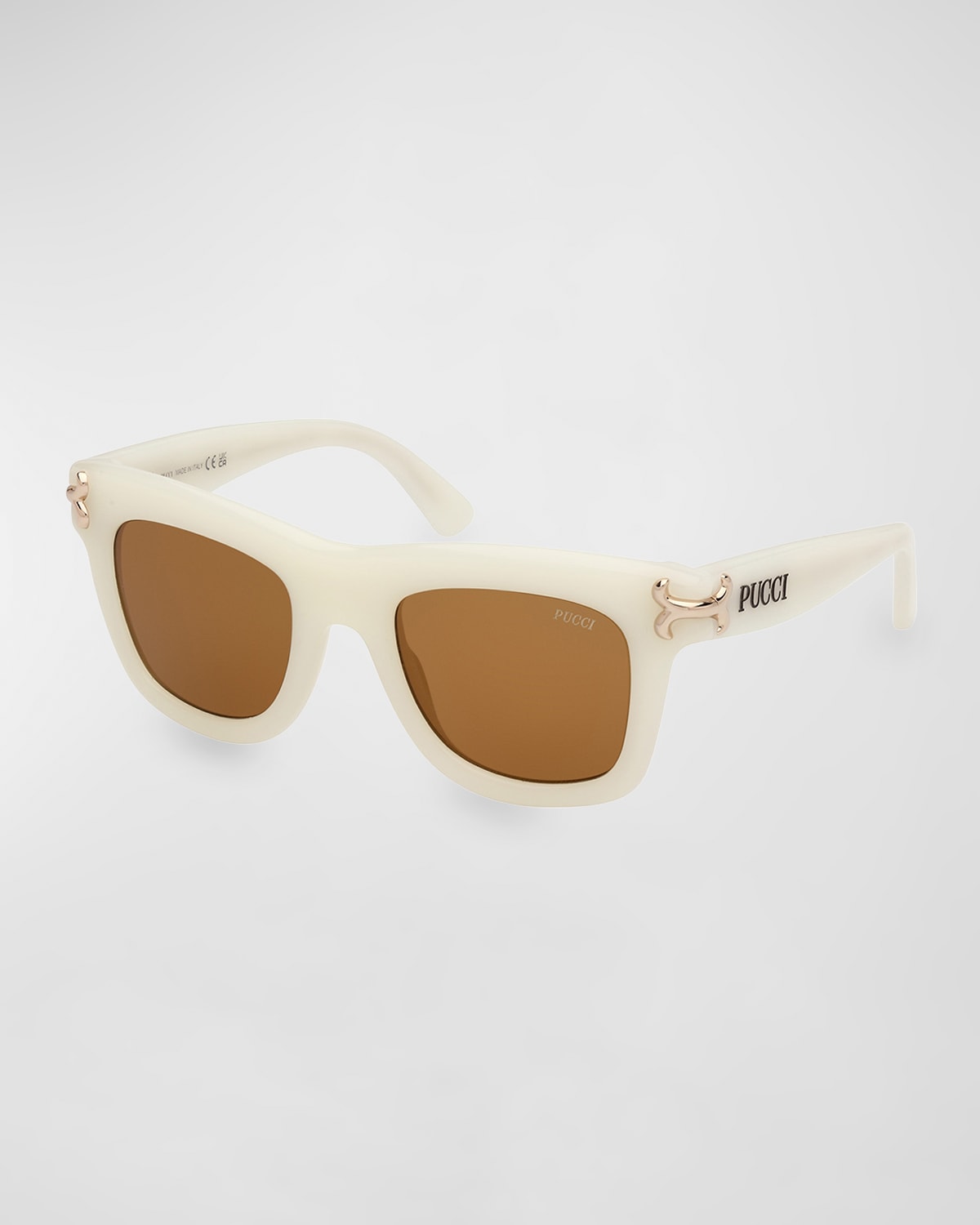 Shop Emilio Pucci Logo Acetate Square Sunglasses In White Brown