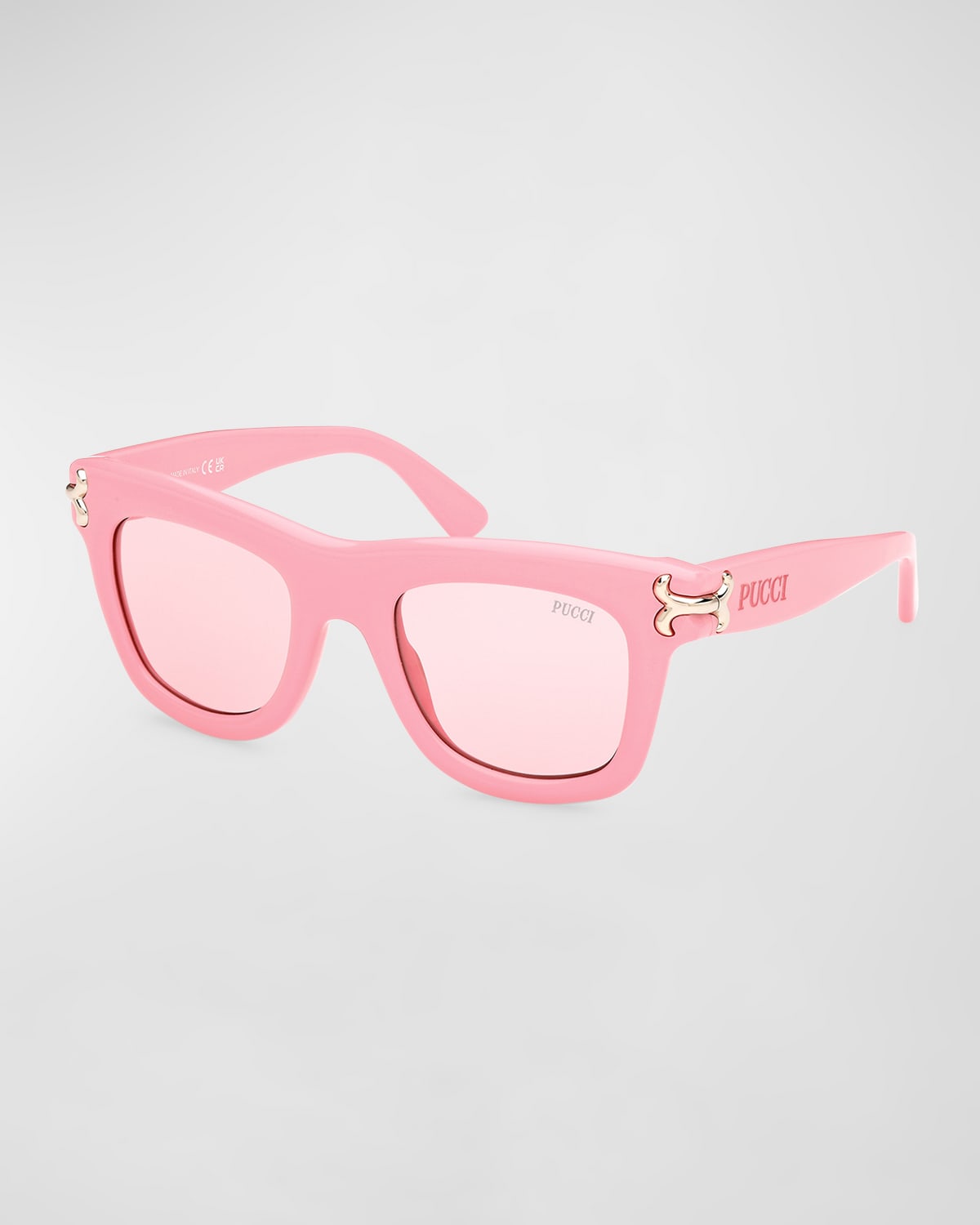 Shop Emilio Pucci Logo Acetate Square Sunglasses In Shiny Pink Bordeaux
