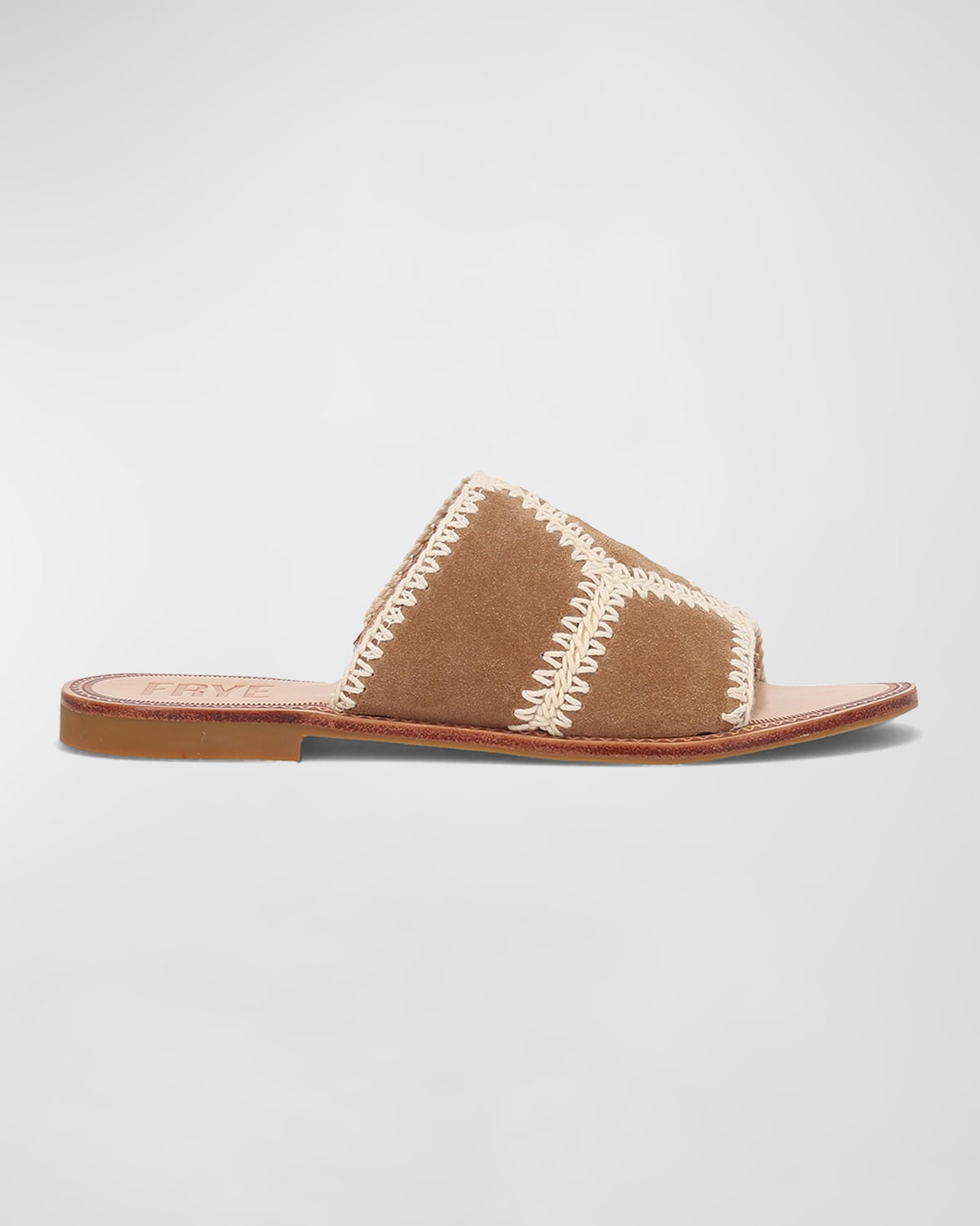 Shop Frye Ava Crochet Suede Flat Sandals In Almond