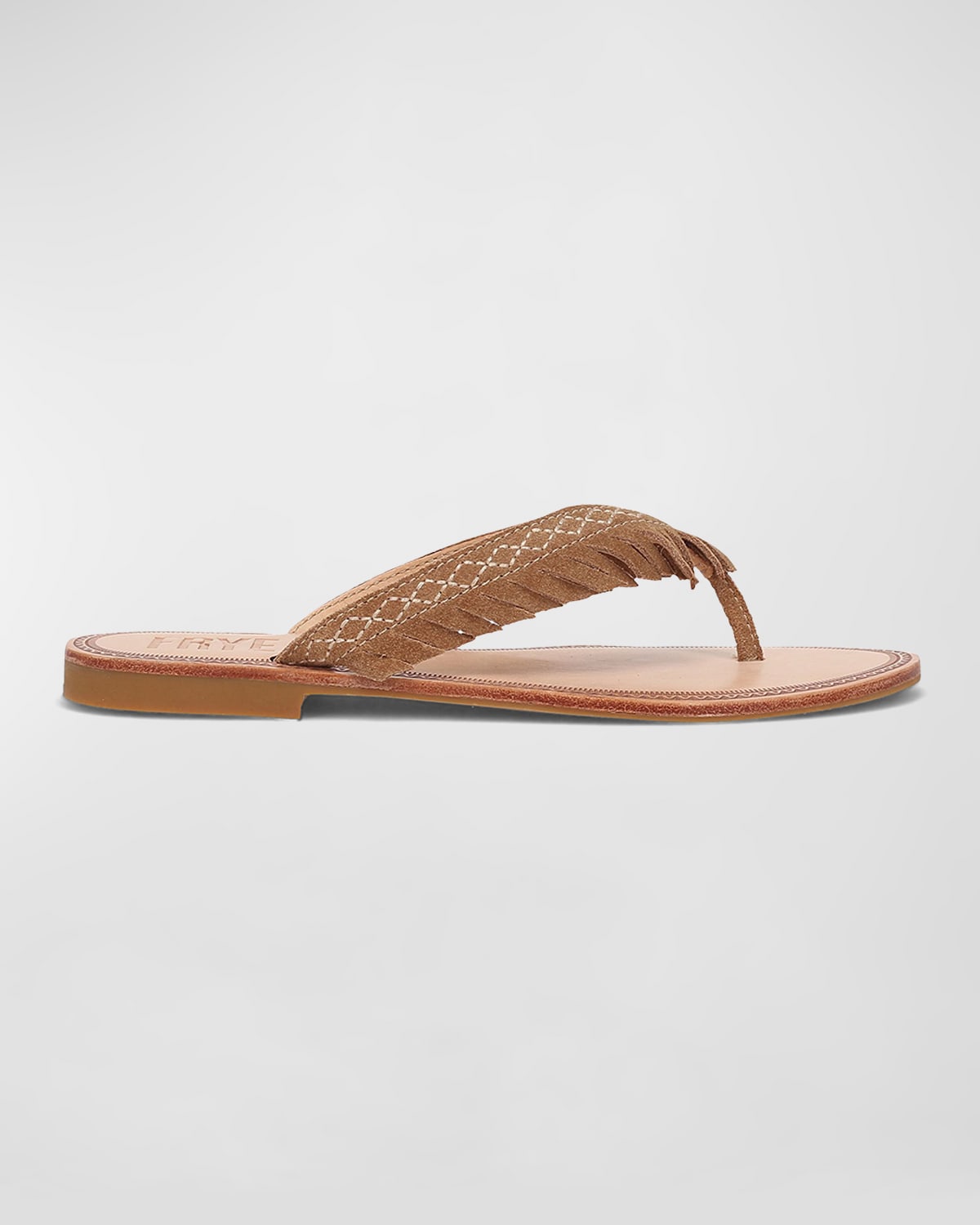 Shop Frye Ava Suede Fringe Thong Sandals In Almond
