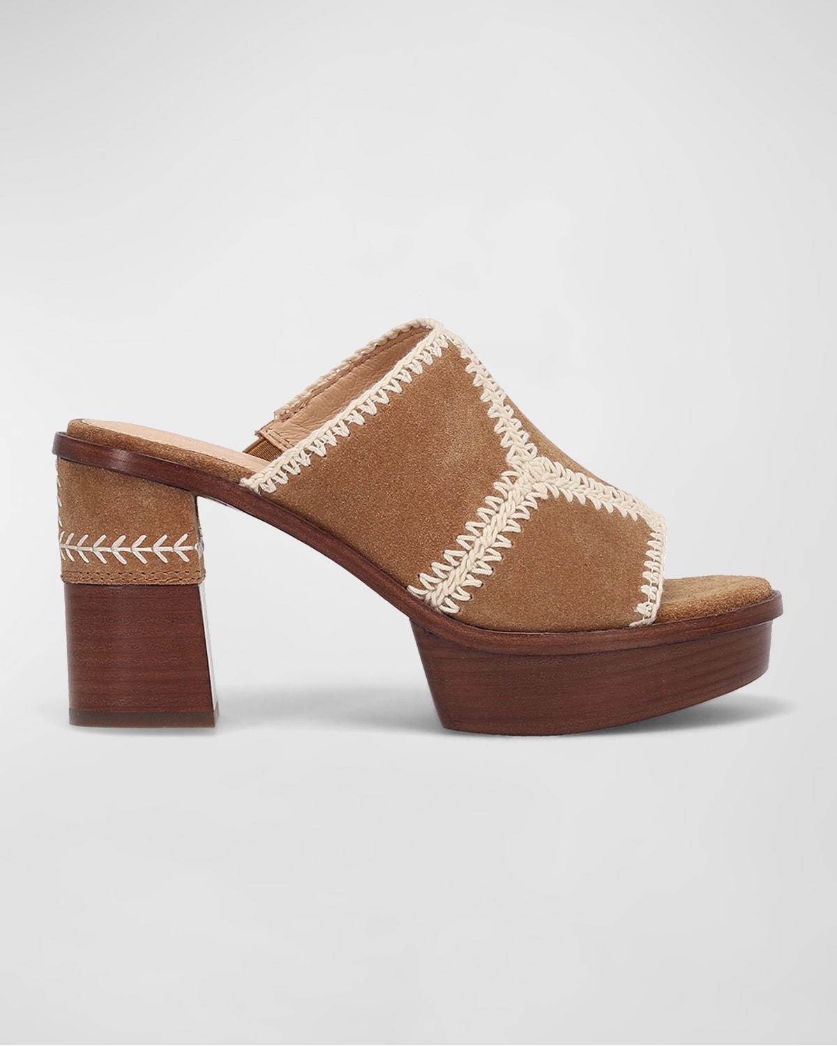 Shop Frye Pipa Suede Crochet Platform Mule Sandals In Almond