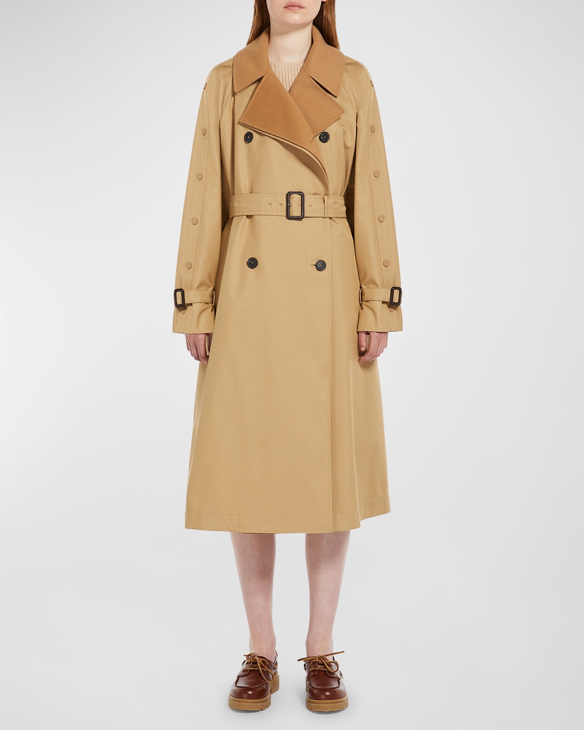 Shop Weekend Max Mara Daphne Belted Double-breasted Trench Coat In Beige