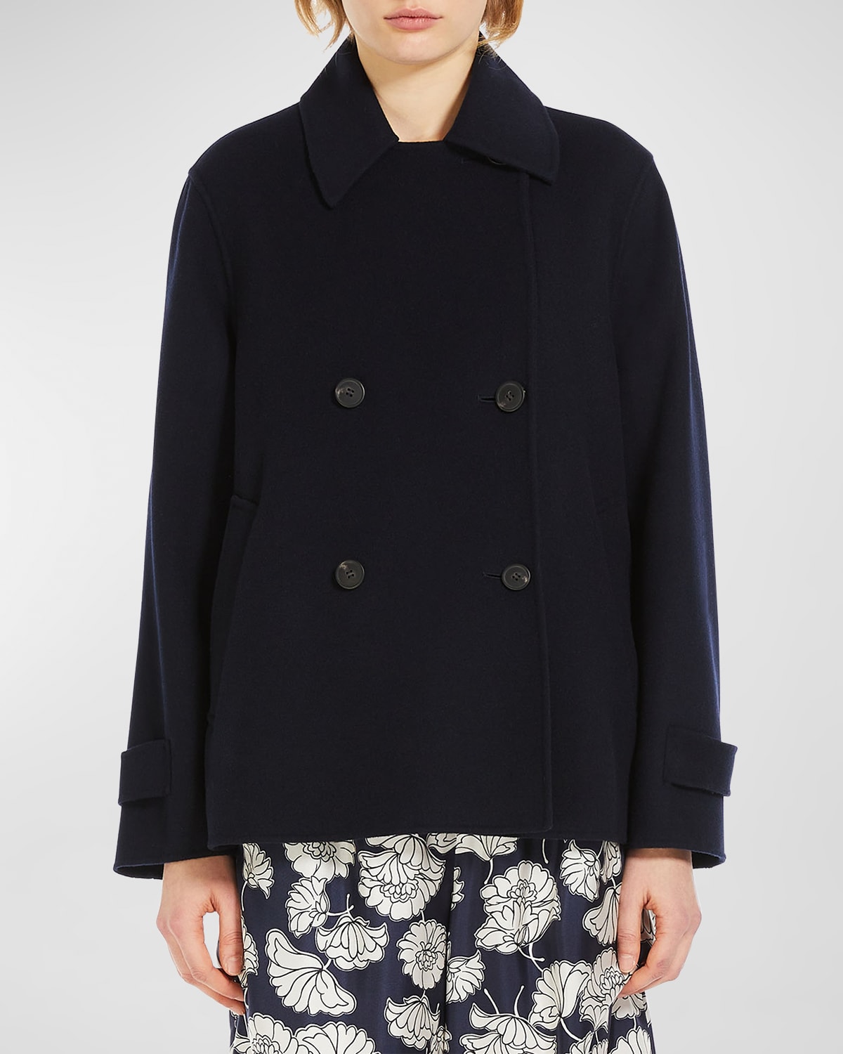 Shop Weekend Max Mara Usuale Double-breasted Wool-blend Coat In Navy