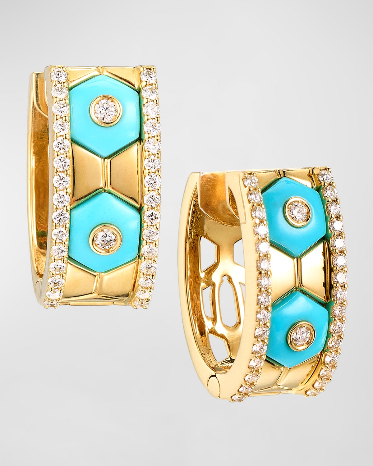18k Yellow Gold Baia Turquoise & Diamond Huggie Earrings