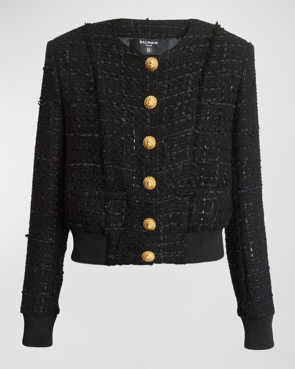 Balmain Button-front Tweed Blouson Jacket In Black