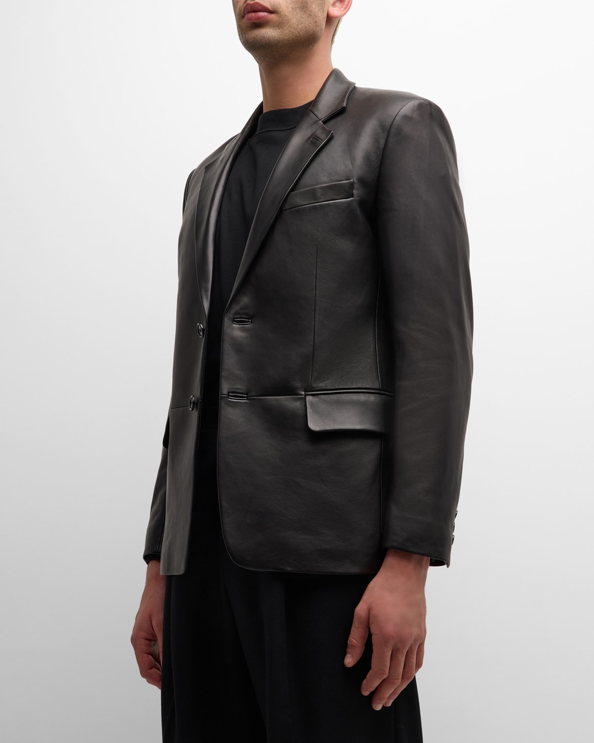 Shop Helmut Lang Men's Leather Classic Blazer In Black