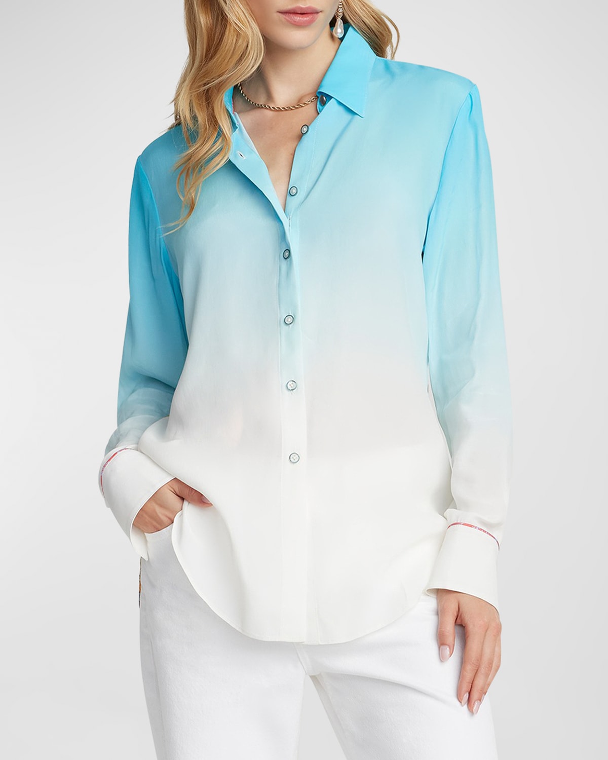Gabriela Ombre Floral-Print Button-Down Shirt