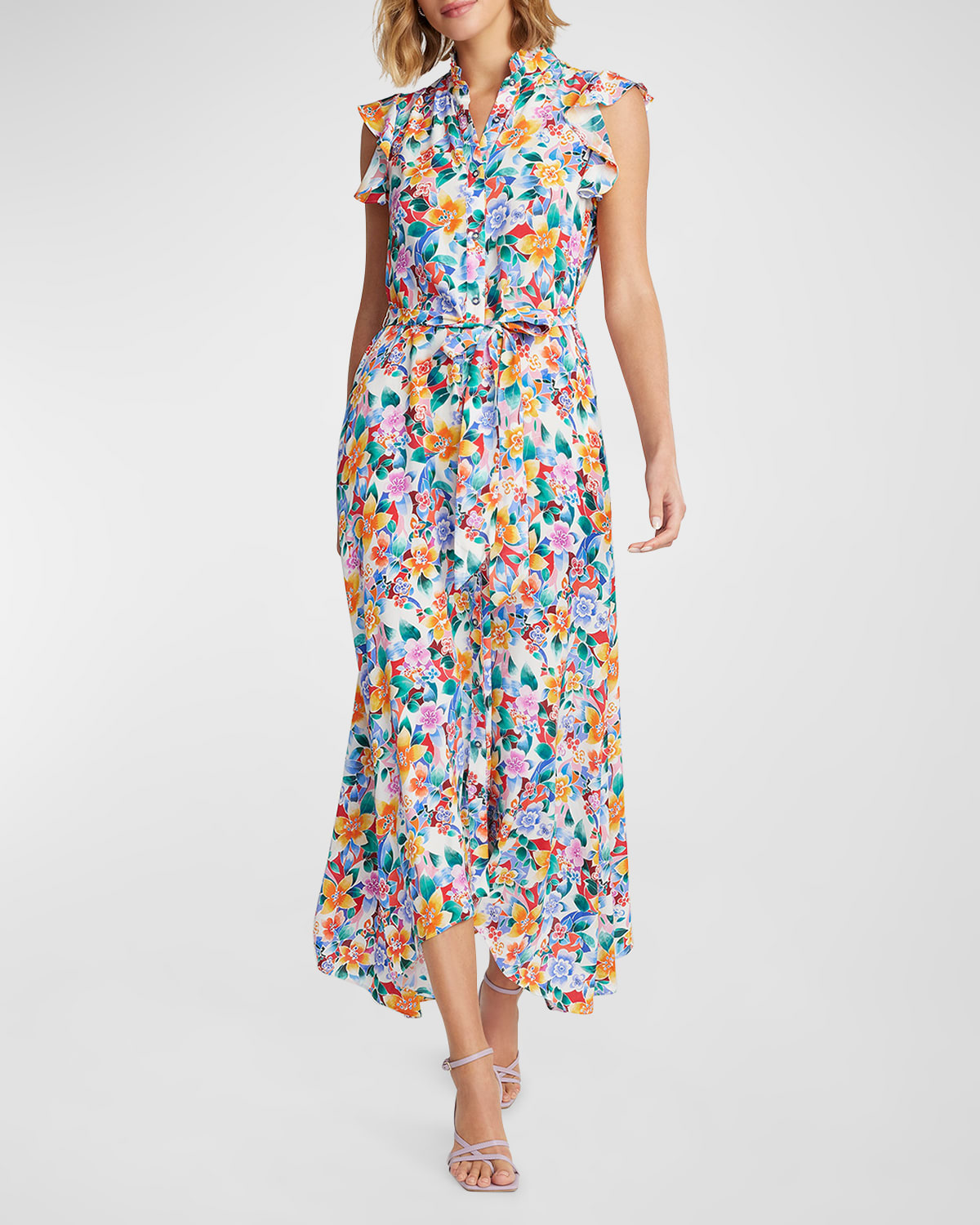 Sadie Floral-Print Ruffle-Trim Maxi Dress