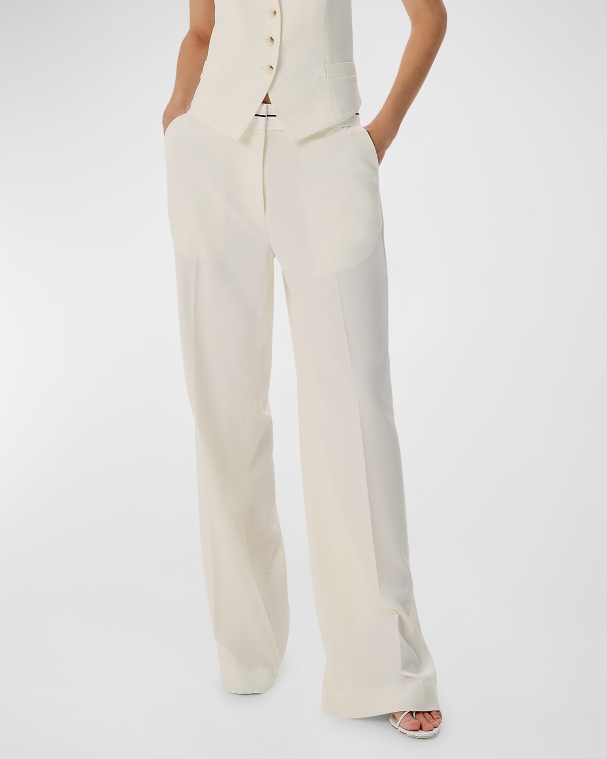 Ronny Kobo 98 Wide-leg Twill Suiting Trousers In Ivory