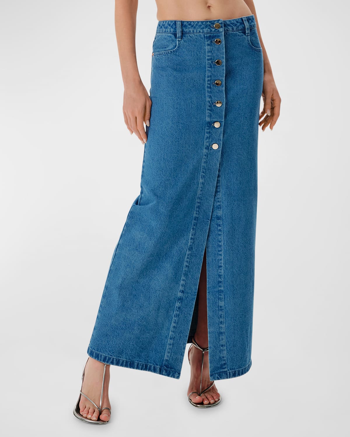 Shop Ronny Kobo Makena Denim Pencil Maxi Skirt In Indigo Wash