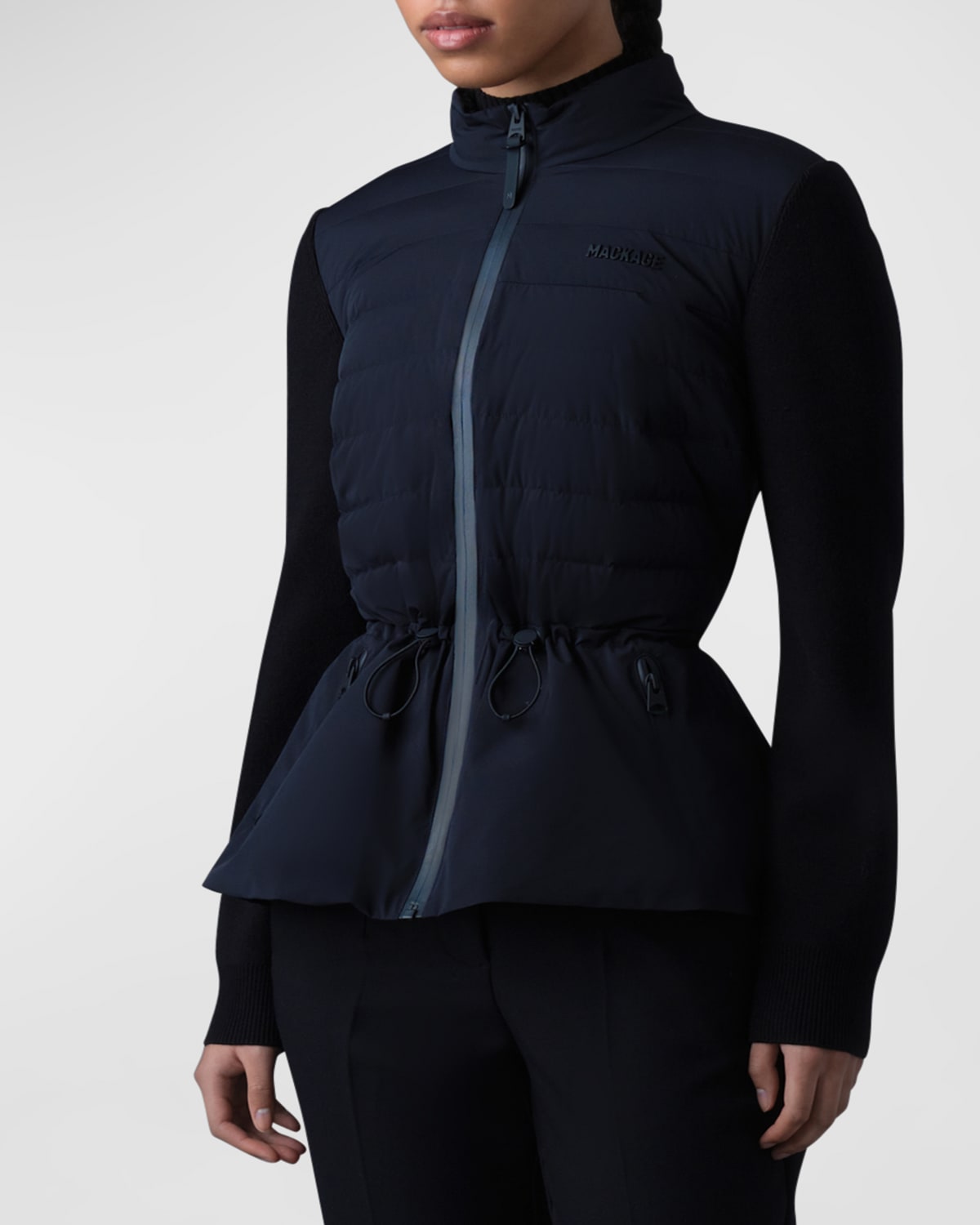 Shop Mackage Laika Hybrid Down Peplum-hem Jacket In Black
