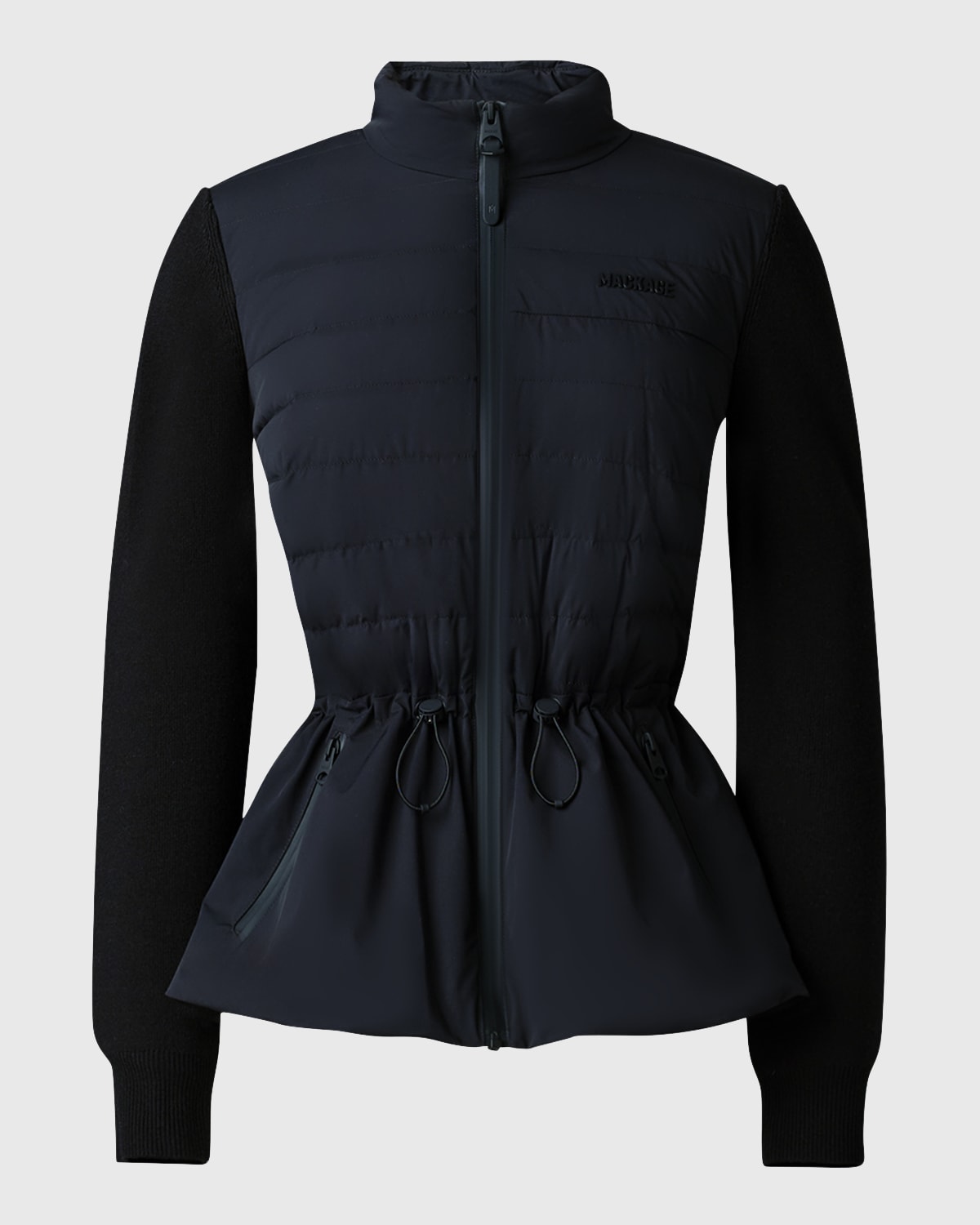 Shop Mackage Laika Hybrid Down Peplum-hem Jacket In Black