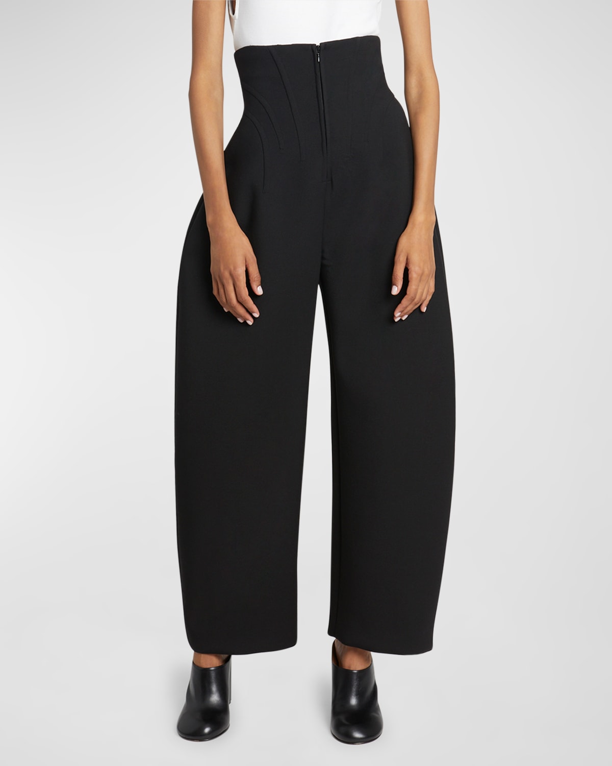 Alaïa High-rise Arched Wide-leg Corset Trousers In Black