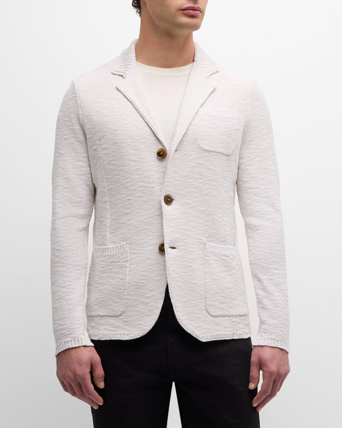 Shop Baldassari Men's Moulinè Cotton Knit Sweater Jacket In White Cream