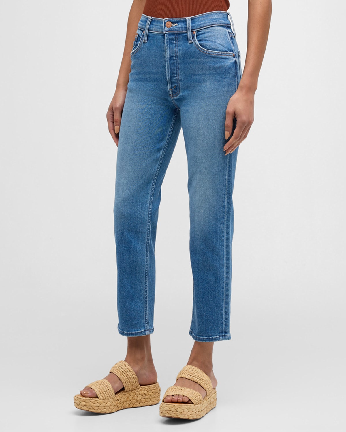 Mother The Tomcat High Rise Cropped Straight Leg Jeans In On The Run