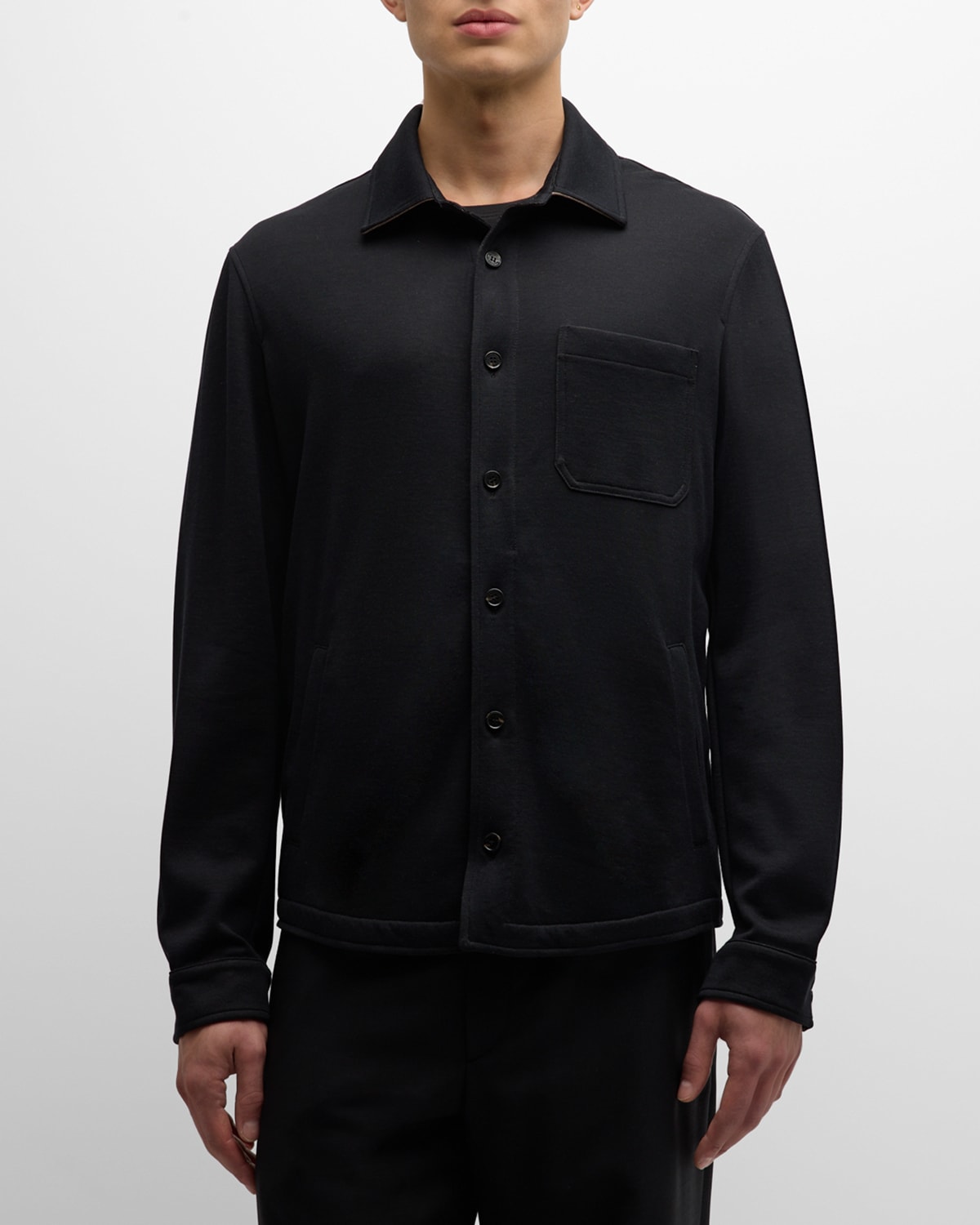 Shop Baldassari Men's Silk Double Jersey Overshirt In Black Camel