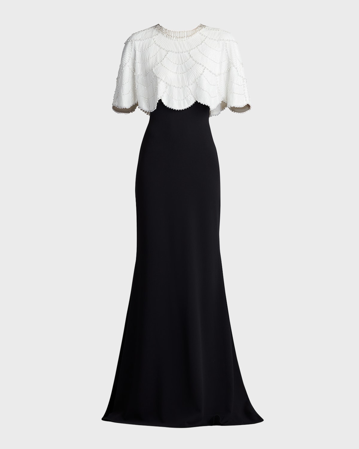 Tadashi Shoji Bead & Sequin Cape Trumpet Gown In Ivory/black