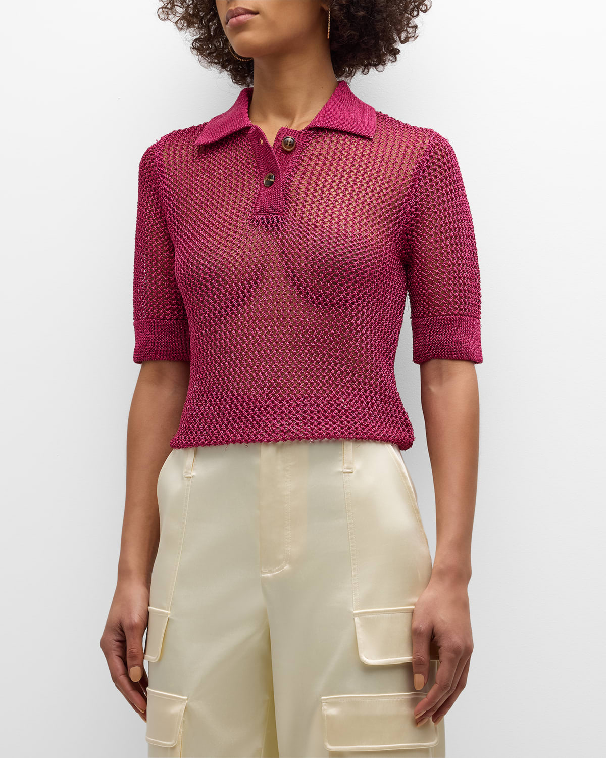 Nma Short-Sleeve Crochet Polo Shirt