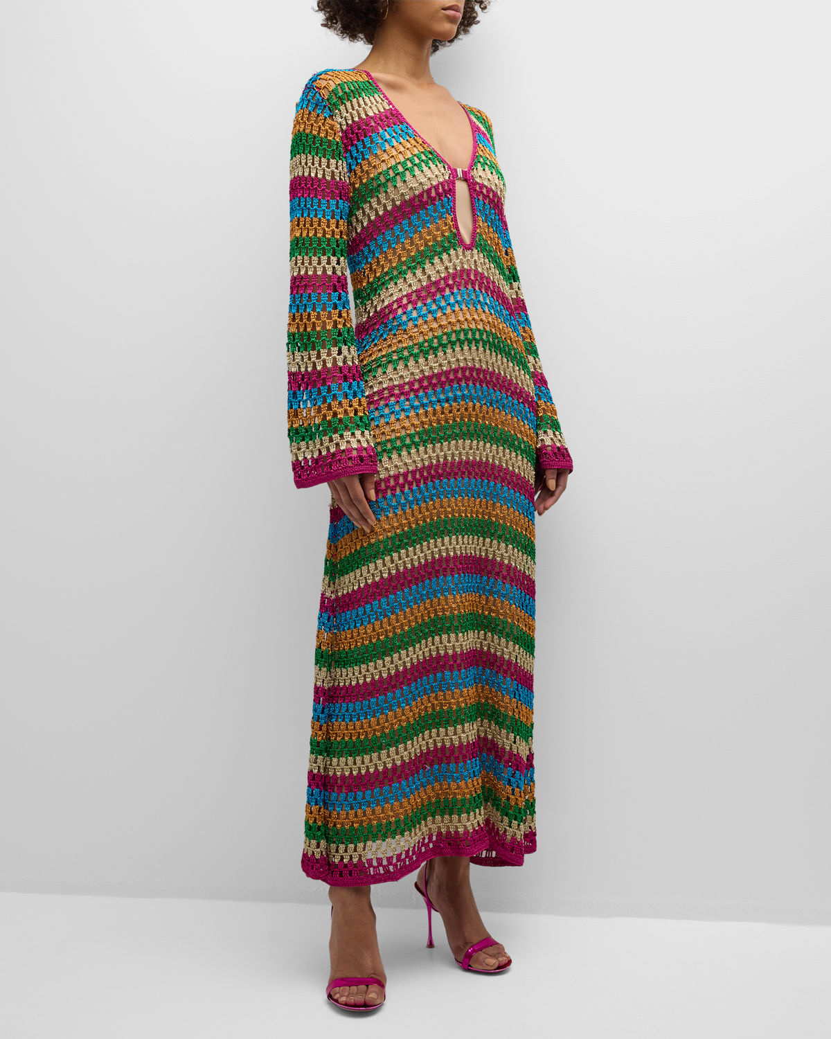 Ria Keyhole Crochet Stripe Long Dress