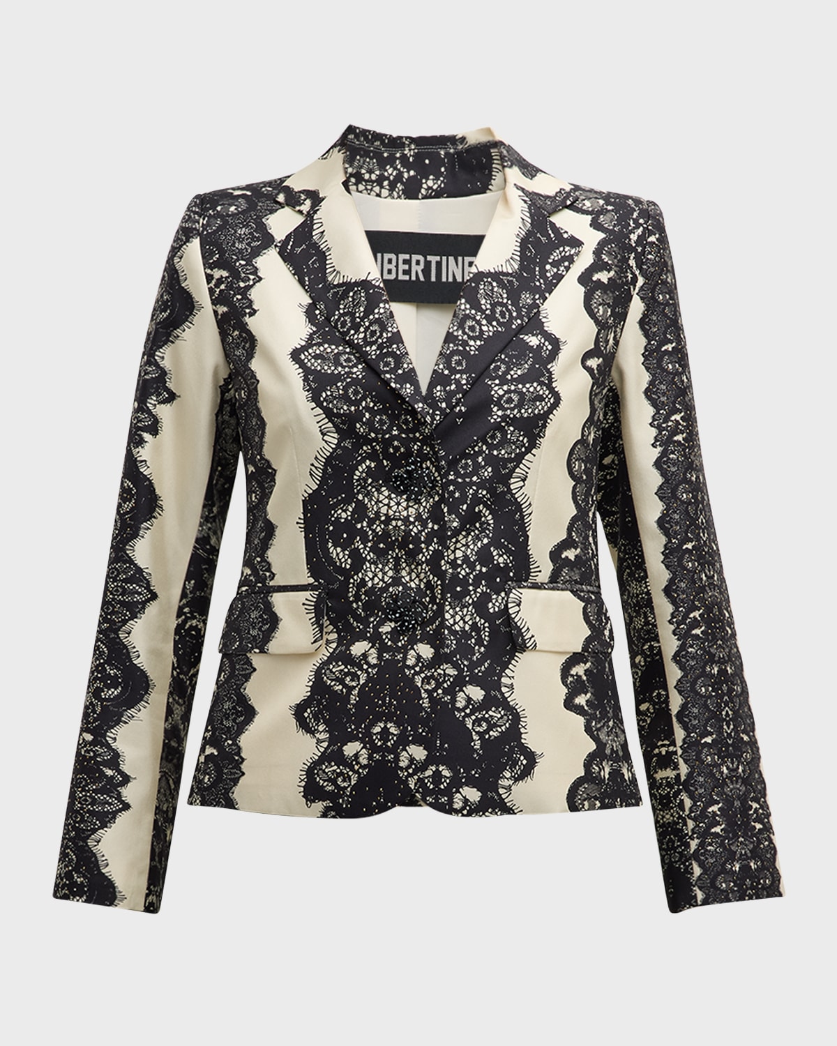 Shop Libertine Venetian Lace Short Blazer Jacket With Crystal Buttons In Ivobk