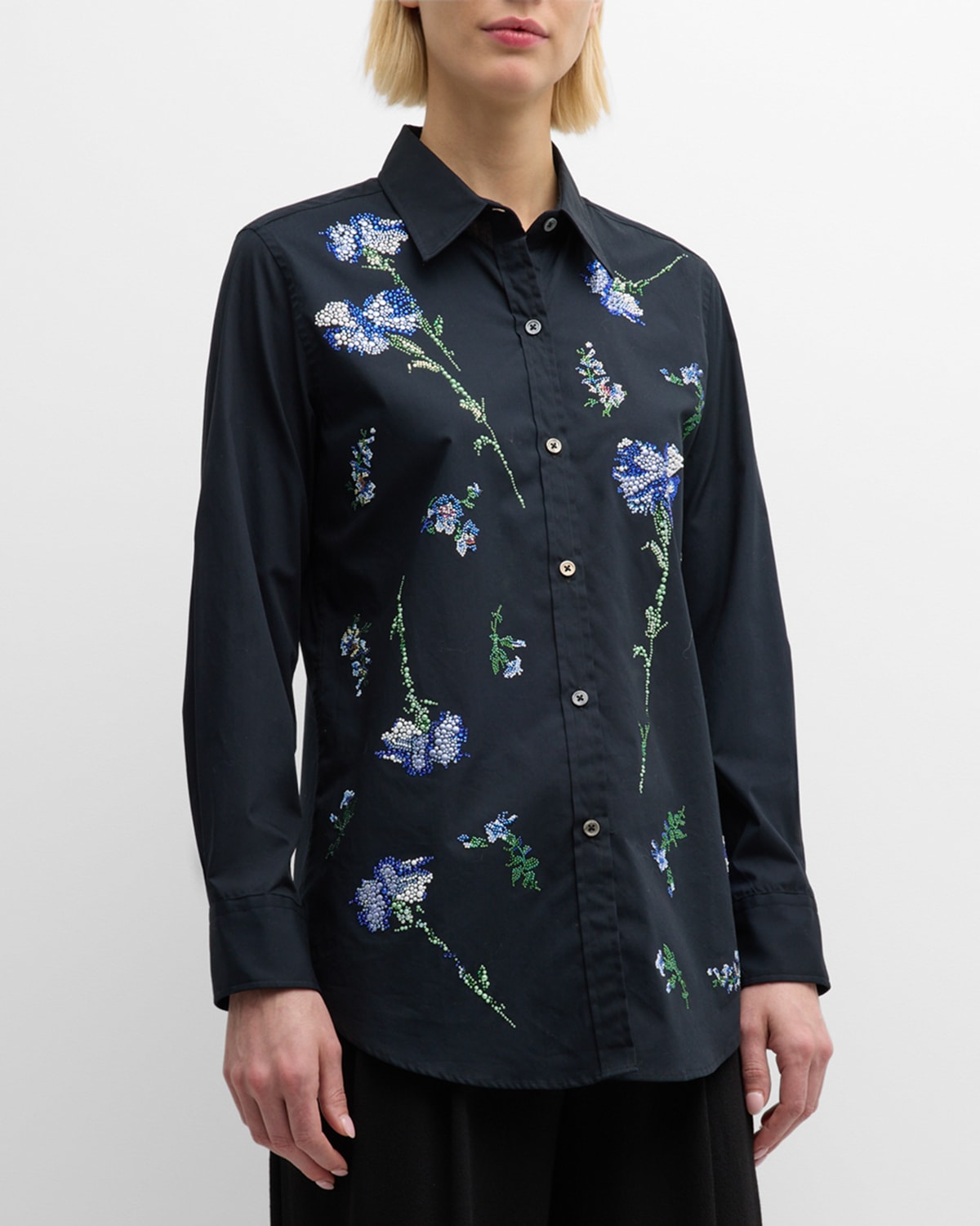 Shop Libertine Cecil Beaton Button-front Shirt With Blue Carnation Crystal Detail In Black
