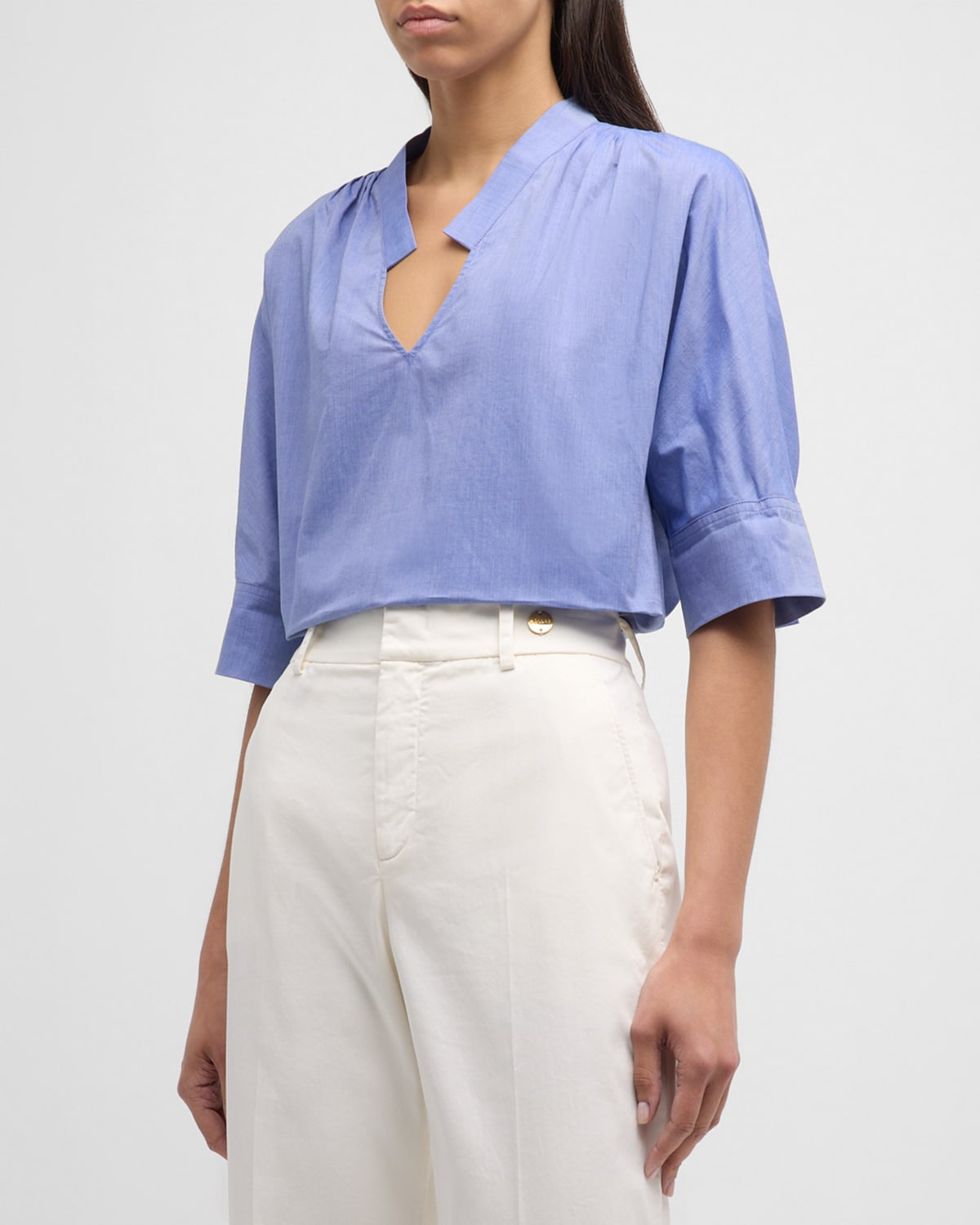 Andie Cotton Blouse with Pleated Detail
