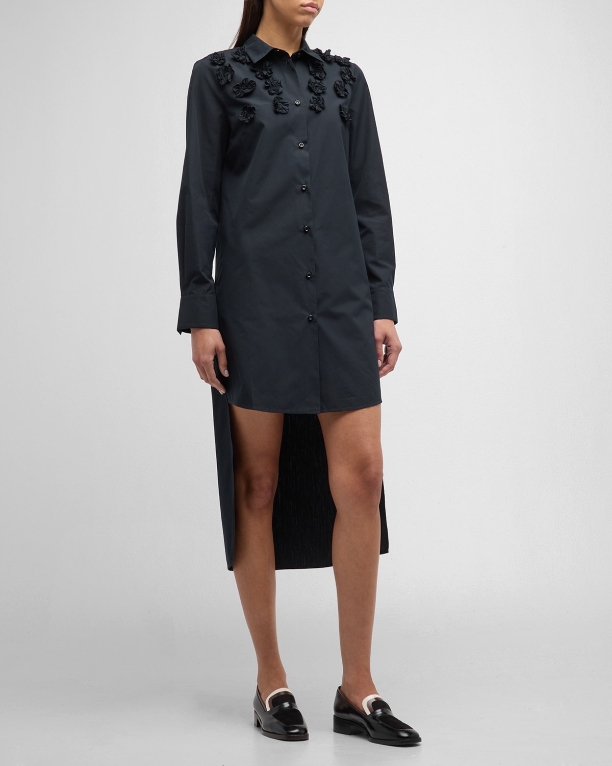 Kesina High-Low Shirtdress with Floral Applique Detail