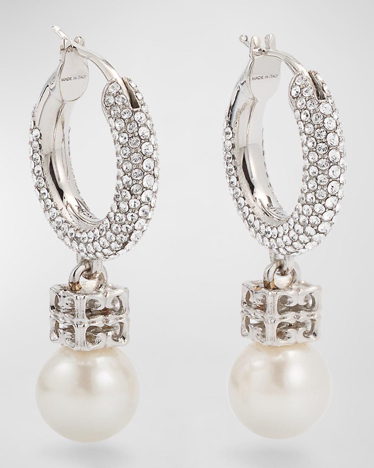 GIVENCHY PEARL AND CRYSTAL SMALL HOOP EARRINGS