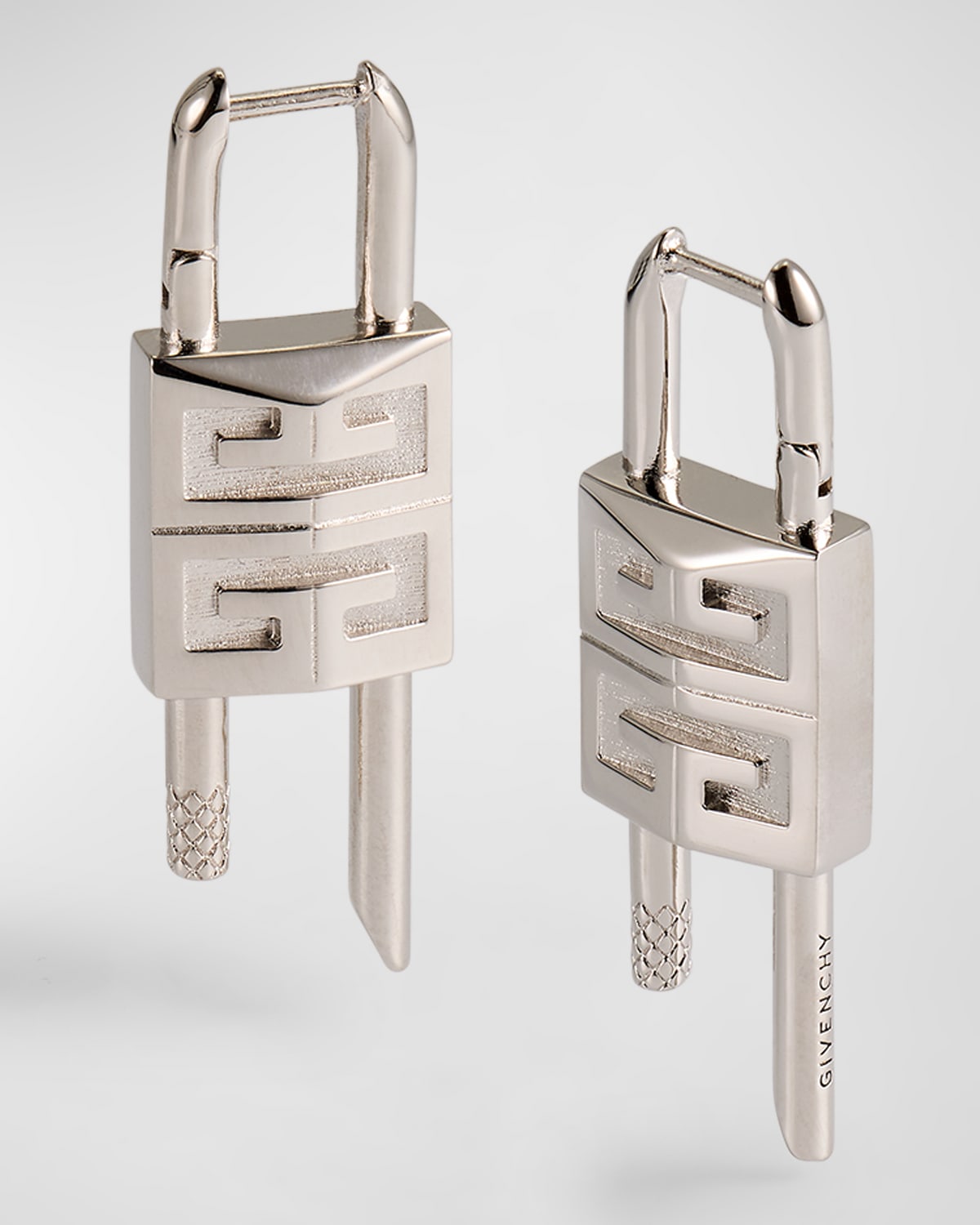 Givenchy Brass Small Lock Earrings With Logo Detail In Silvery