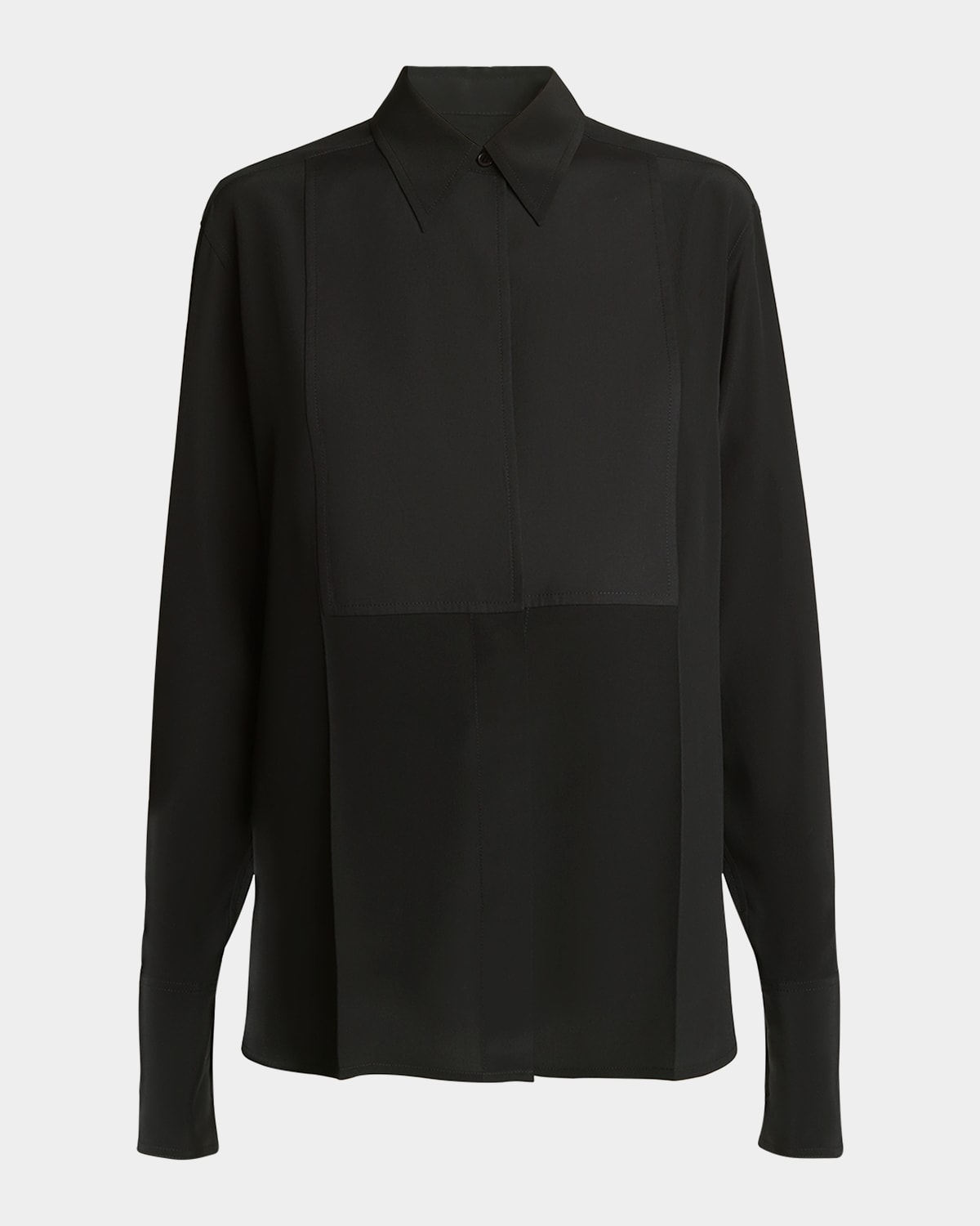 Victoria Beckham Contrast Bib Button Down Silk Blouse In Black