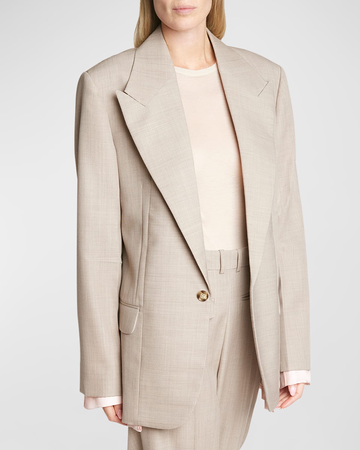 Shop Victoria Beckham Darted-sleeve Tailored Wool Jacket In Sesame