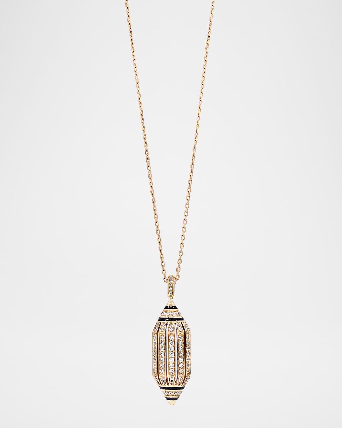 Merriyah Pendant Necklace in 18K Yellow Gold, Black HyCeram and White Diamonds
