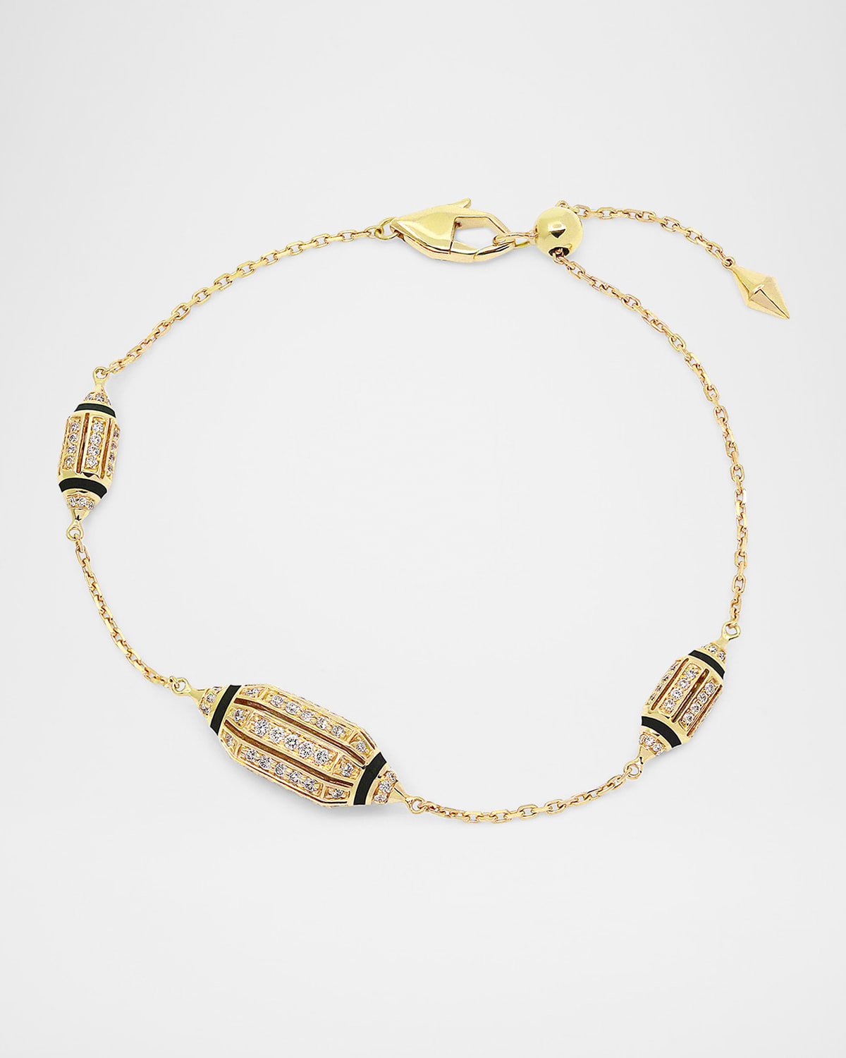 Merriyah Adjustable Triple Element Bracelet in 18K Yellow Gold, Black HyCeram and White Diamonds
