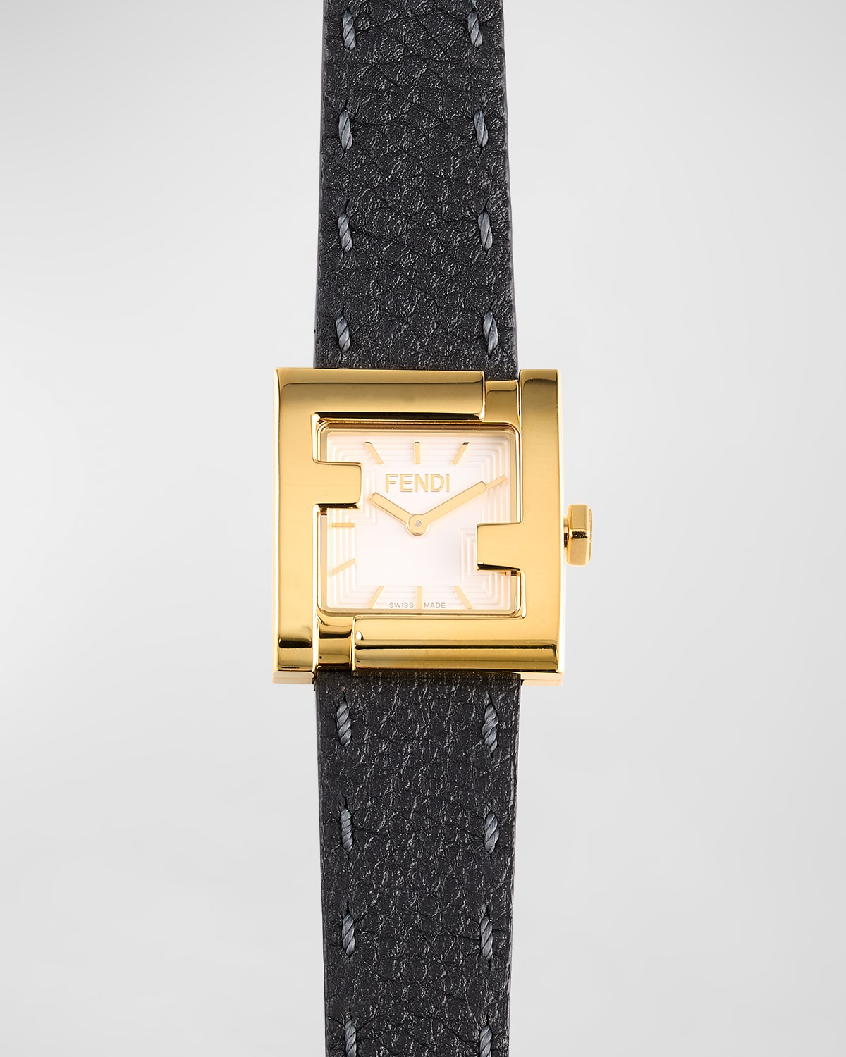 Shop Fendi Square Face Leather Strap Watch In Black