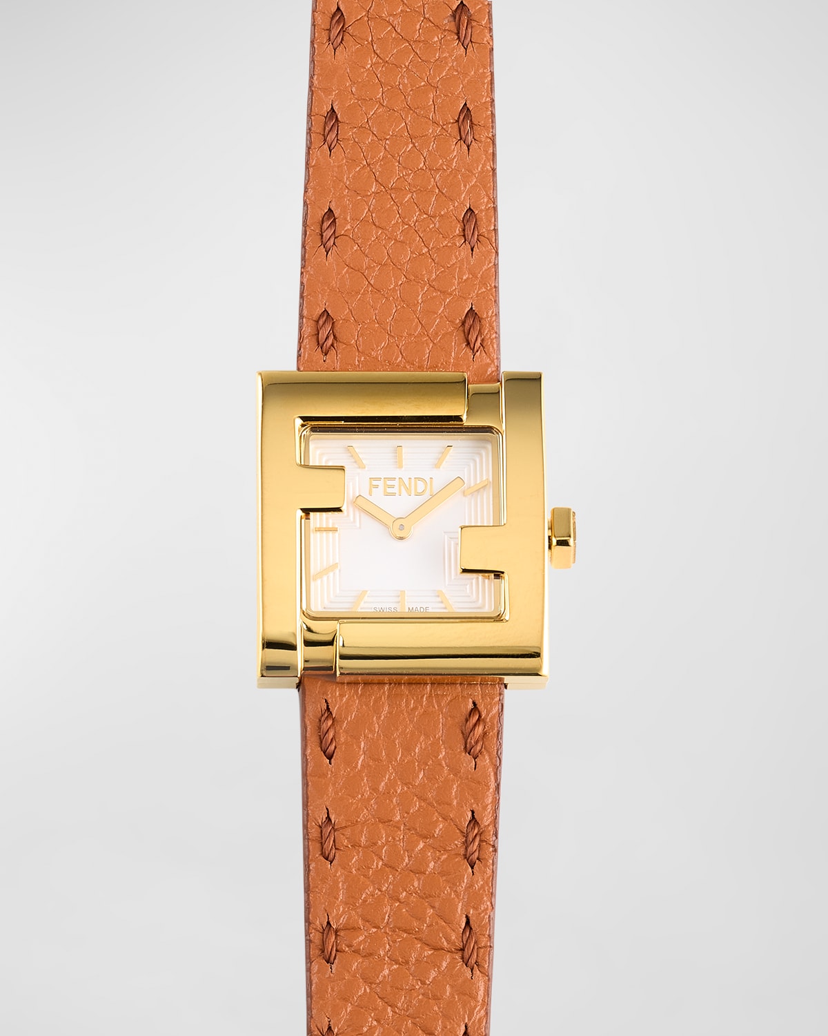 Fendi Square Face Leather Strap Watch In Brown