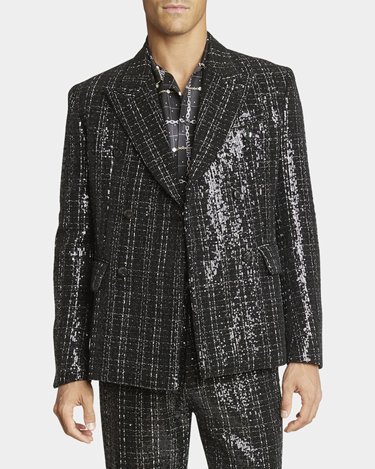 Amiri Men's Sequined Boucle Double-breasted Blazer In Black