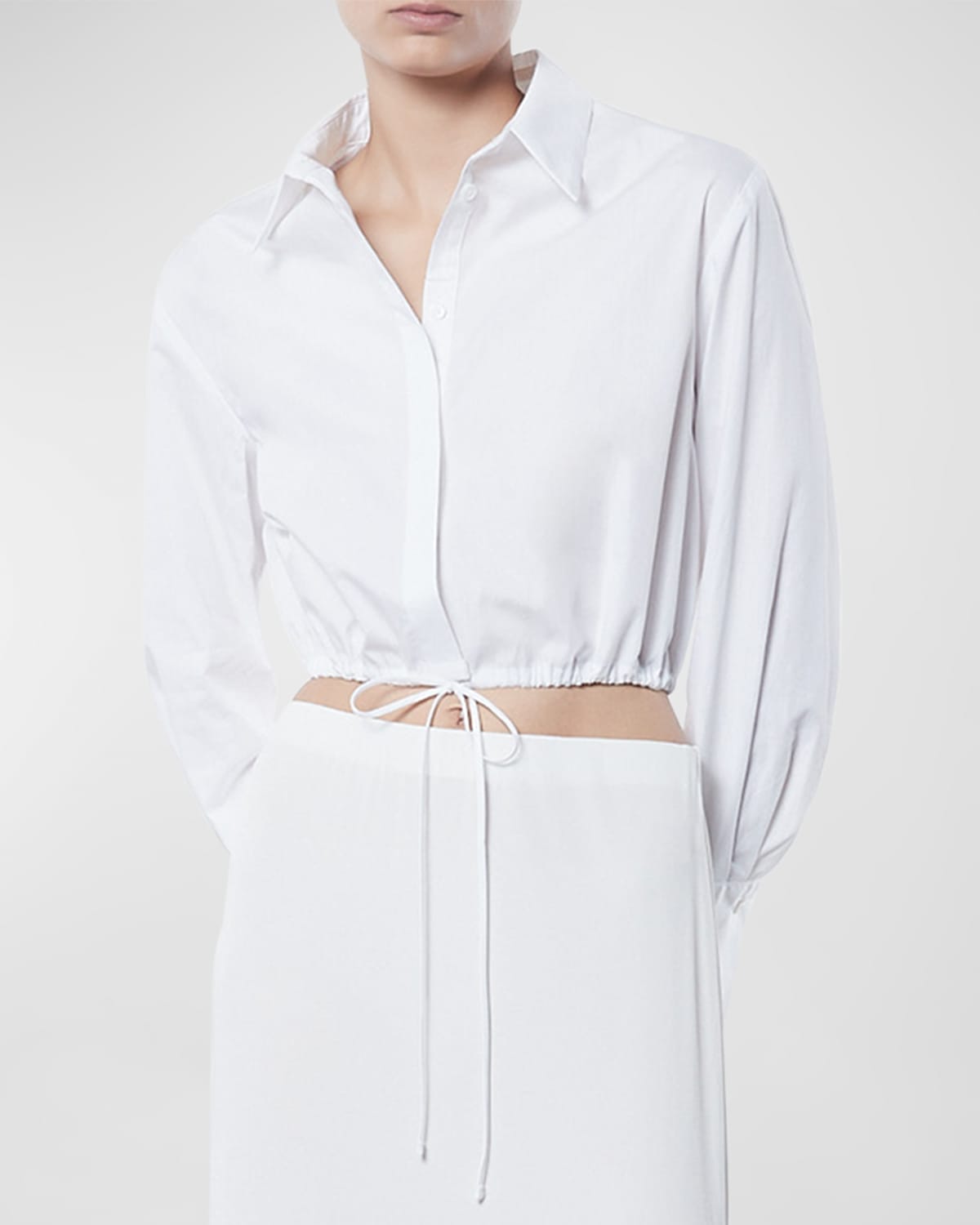 Shop Enza Costa Poplin Cropped Button-front Shirt In White