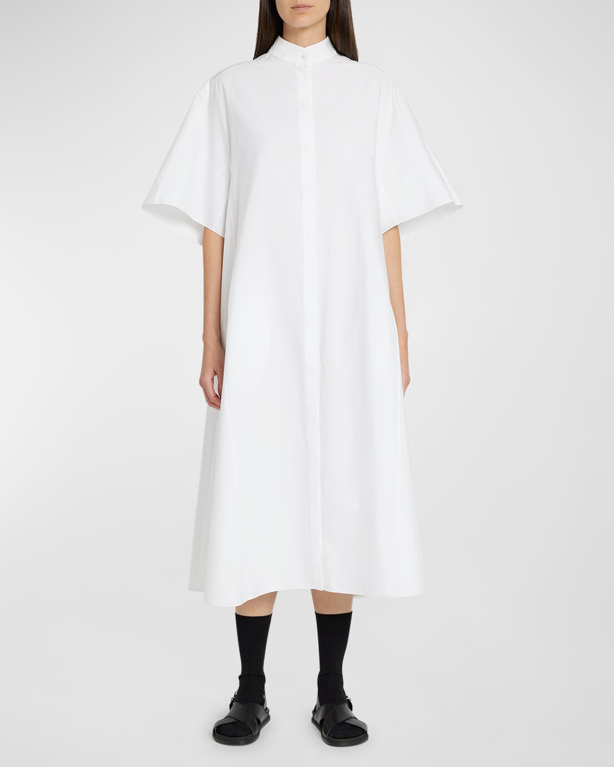 Shop The Row Bredel Short-sleeve Band-collar Cotton Maxi Shirtdress In White