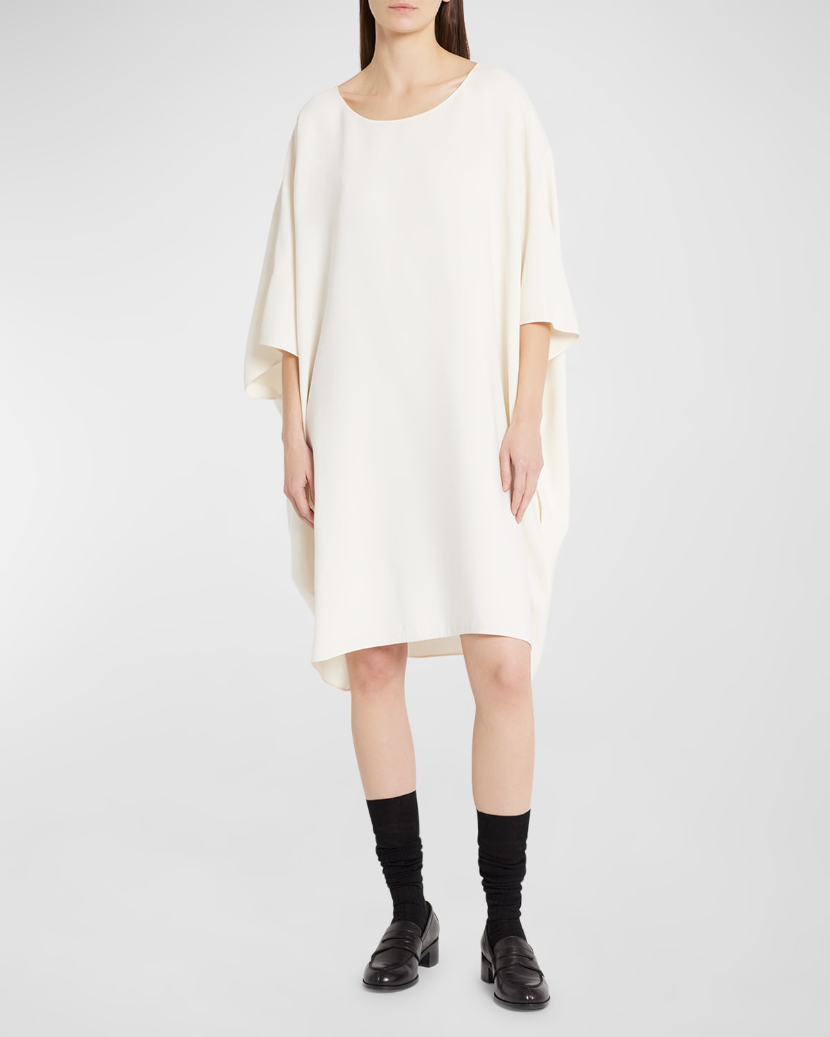 The Row Abasi Scoop-neck 3/4-sleeve Oversized Shift Dress In Ivory